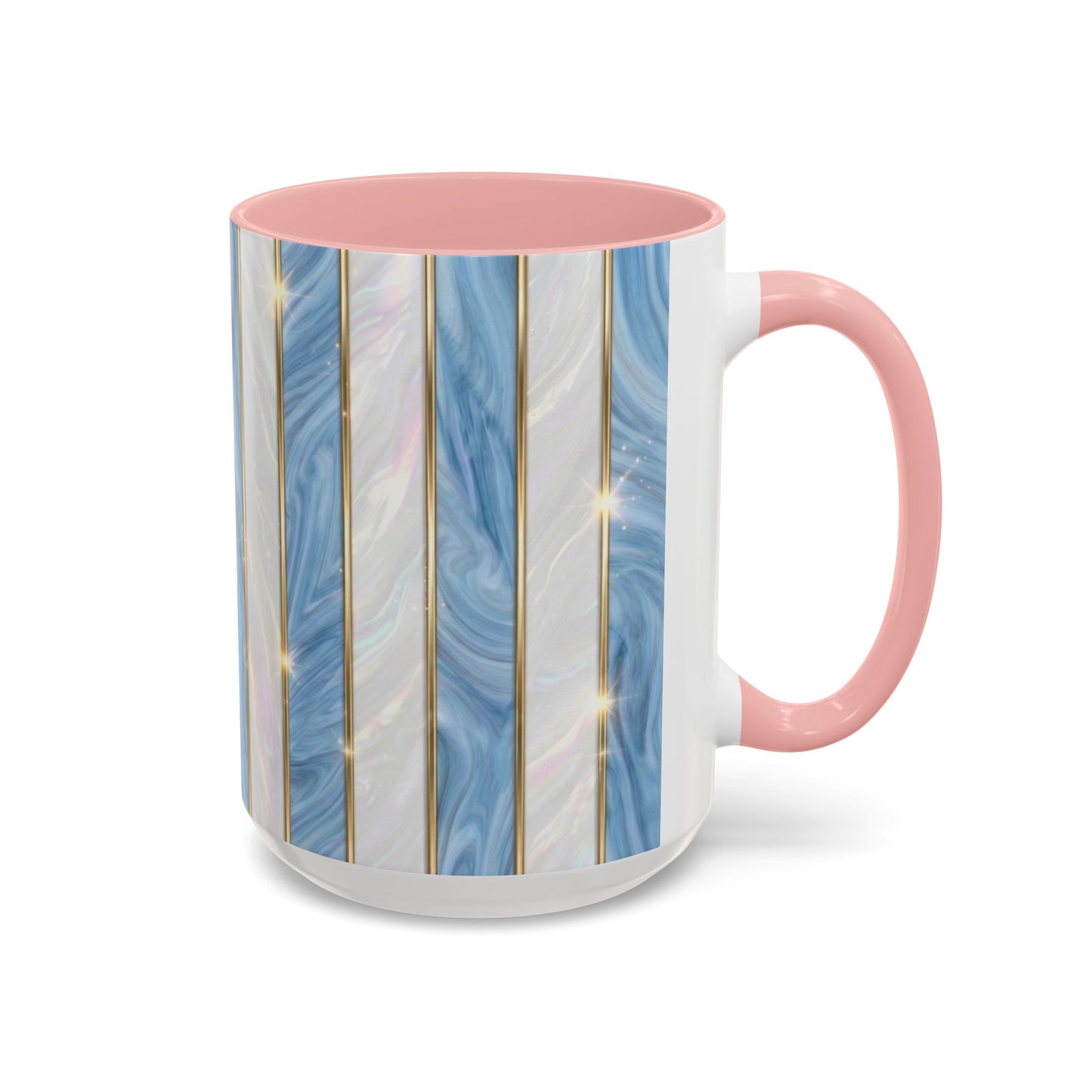 Faux Stained Glass Mug, Blue Pearlescent Coffee Cup, Art Deco Stained Glass Decor, Elegant Gold Stripe Teacup, Unique Art Gift For Her