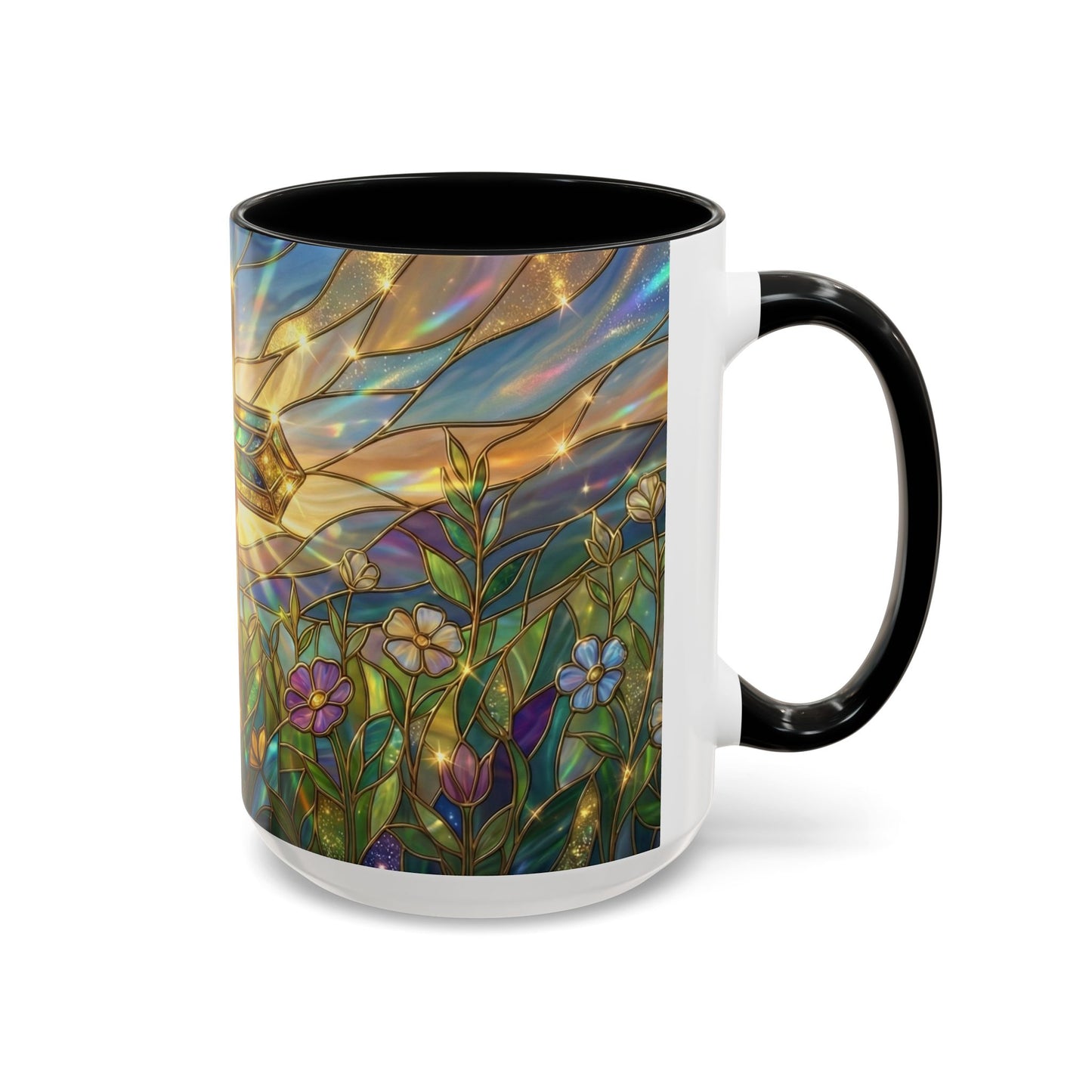 Stained Glass Cross Mug, Christian Coffee Cup With Floral Design, Faith Inspired Ceramic Mug, Religious Gift, 11oz 15oz