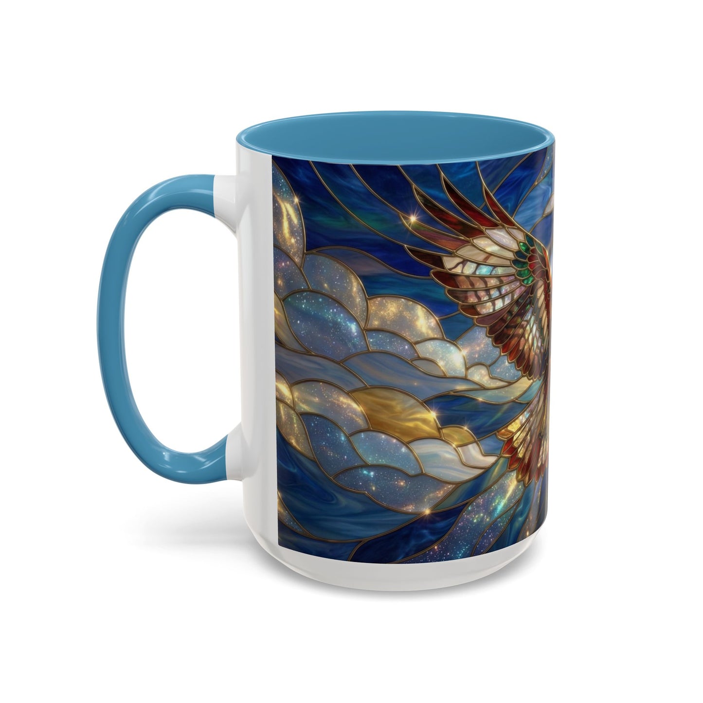 Stained Glass Hawk Mug, Soaring Bird Coffee Mug, Nature Art Hawk Cup, Bird Lover Gift, Stained Glass Style Animal Mug
