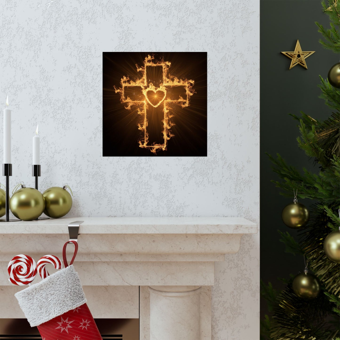 Spiritual Matte Vertical Posters - Fiery Cross Design