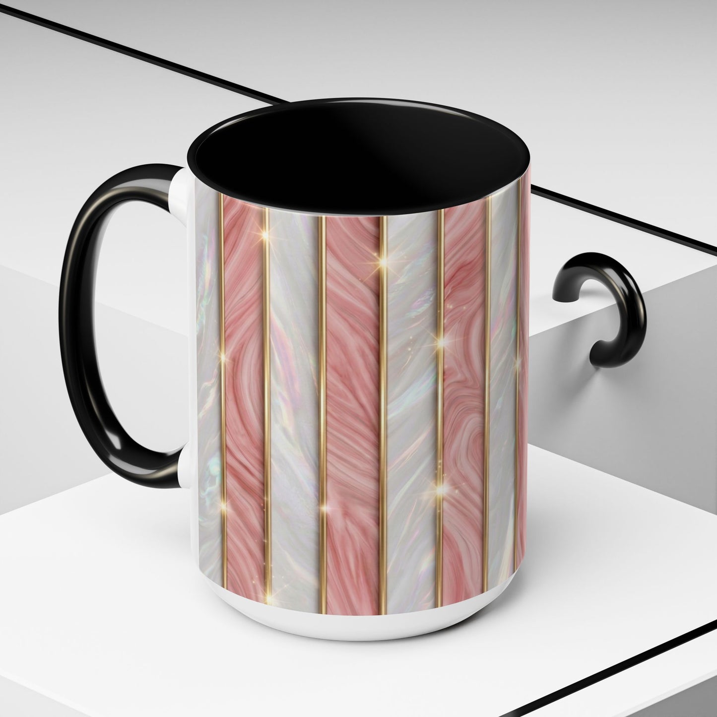 Pink Marble Coffee Mug, Gold Stripe Faux Agate Cup, Glam Desk Accessory, Elegant Tea Mug, Luxury Gift for Her, Chic Office Desk Decor