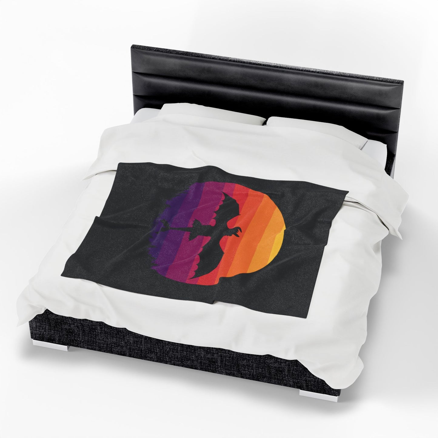 Dragon Sunset Blanket - Retro Dragon Fleece Throw - Fantasy Bedding Gift - Cool Gamer Blanket - Dragon Decor - Cozy Bed Cover for Fans
