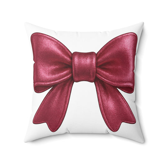 Red Bow Throw Pillow – Elegant Holiday Decor Accent | Shiny Satin-Look Ribbon Cushion | Christmas Gift for Her | Glam Bow Pillow Cover