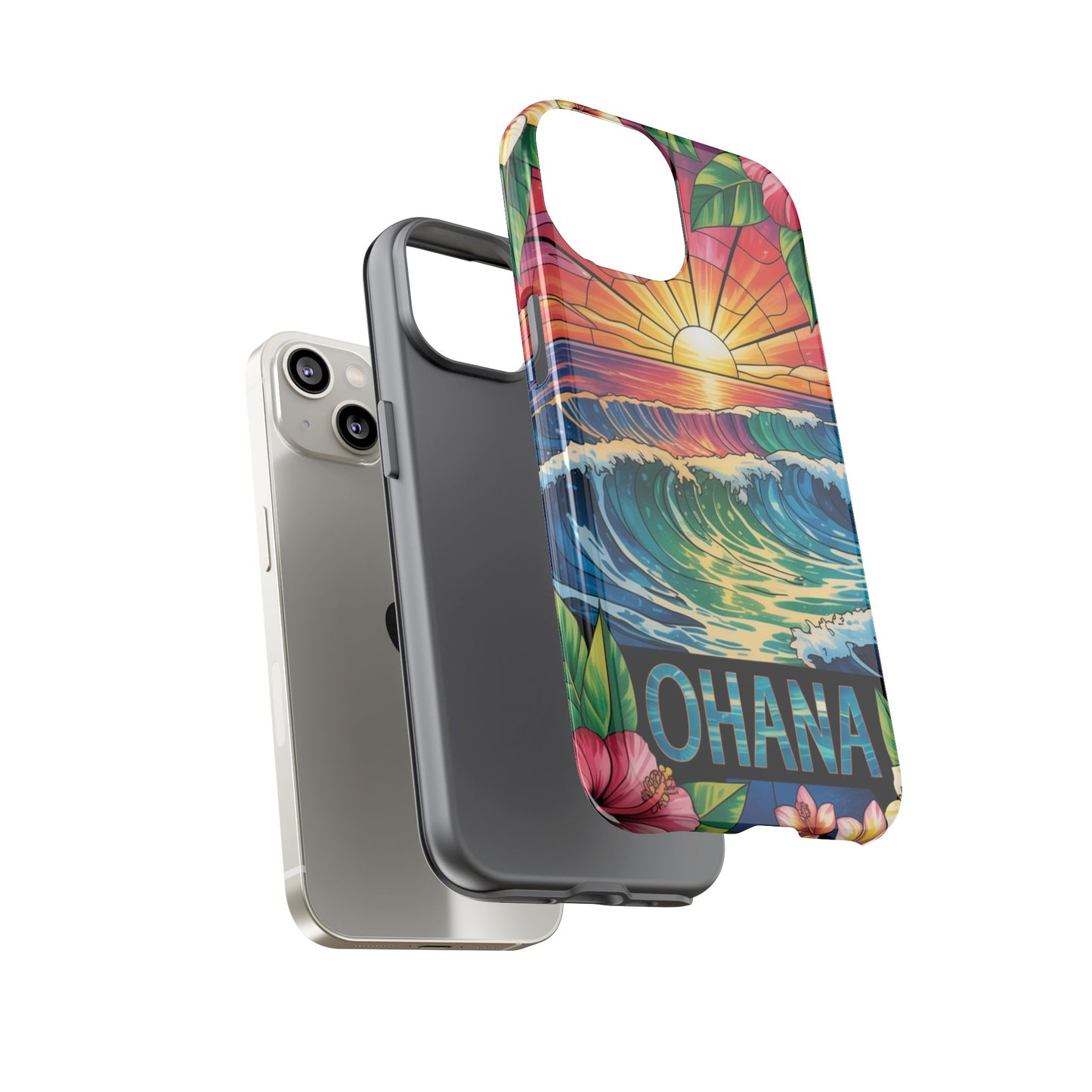 Ohana iPhone Case Tropical Hawaiian Sunset Phone Cover Wave Floral Beach Art Cute Gift for iPhone Lovers