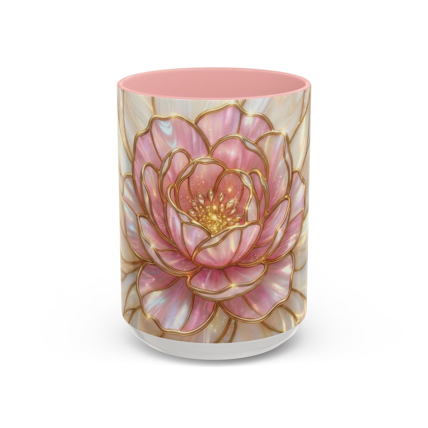 Pink Peony Stained Glass Mug, Gold Floral Coffee Cup, Elegant Flower Gift For Her, Fairycore Tea Cup, Mothers Day Present, Pearl Art Decor