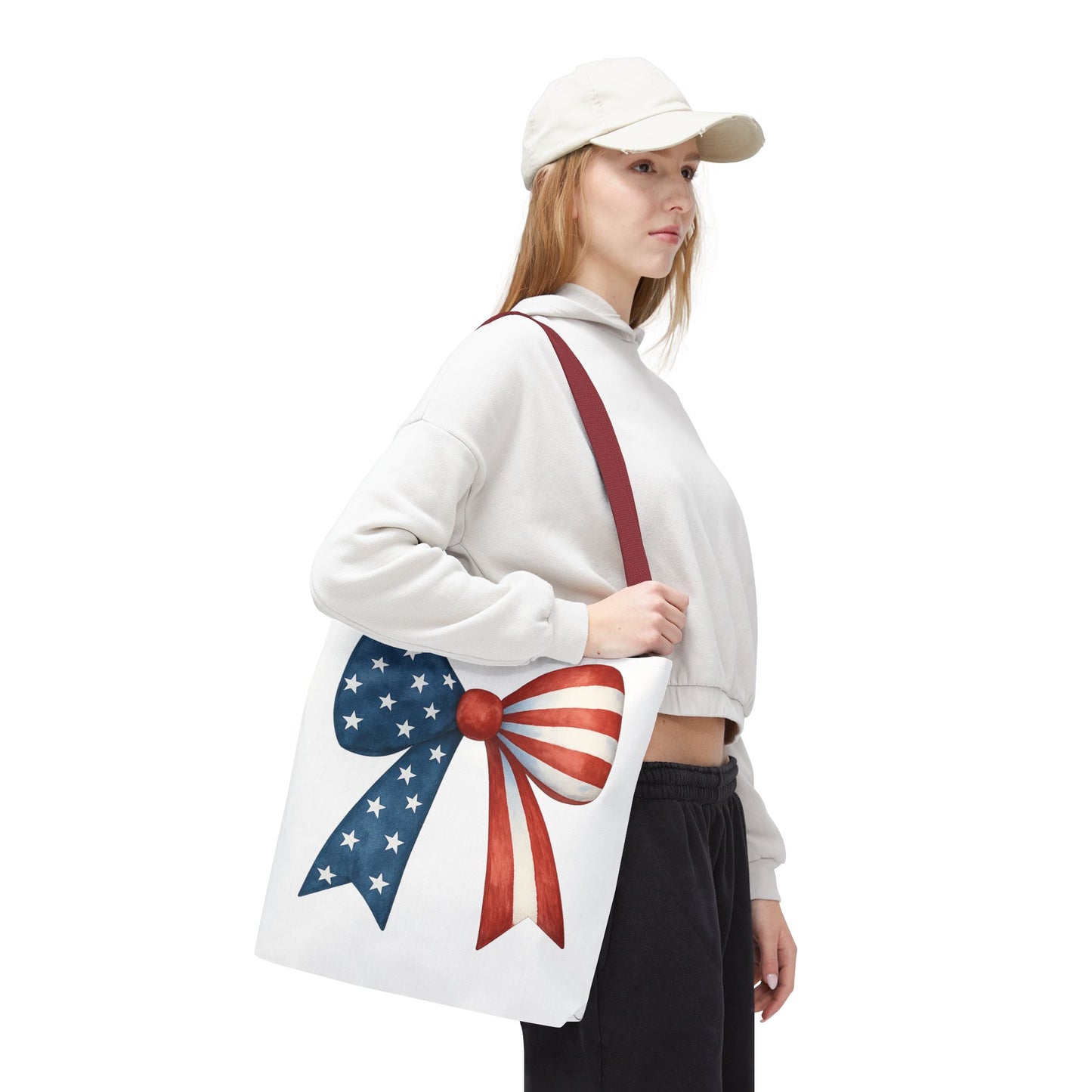 Patriotic Bow Tote Bag | 4th of July Reusable Bag | American Flag Tote | USA Stars Stripes Bag | Independence Day Gift | USA Market Bag