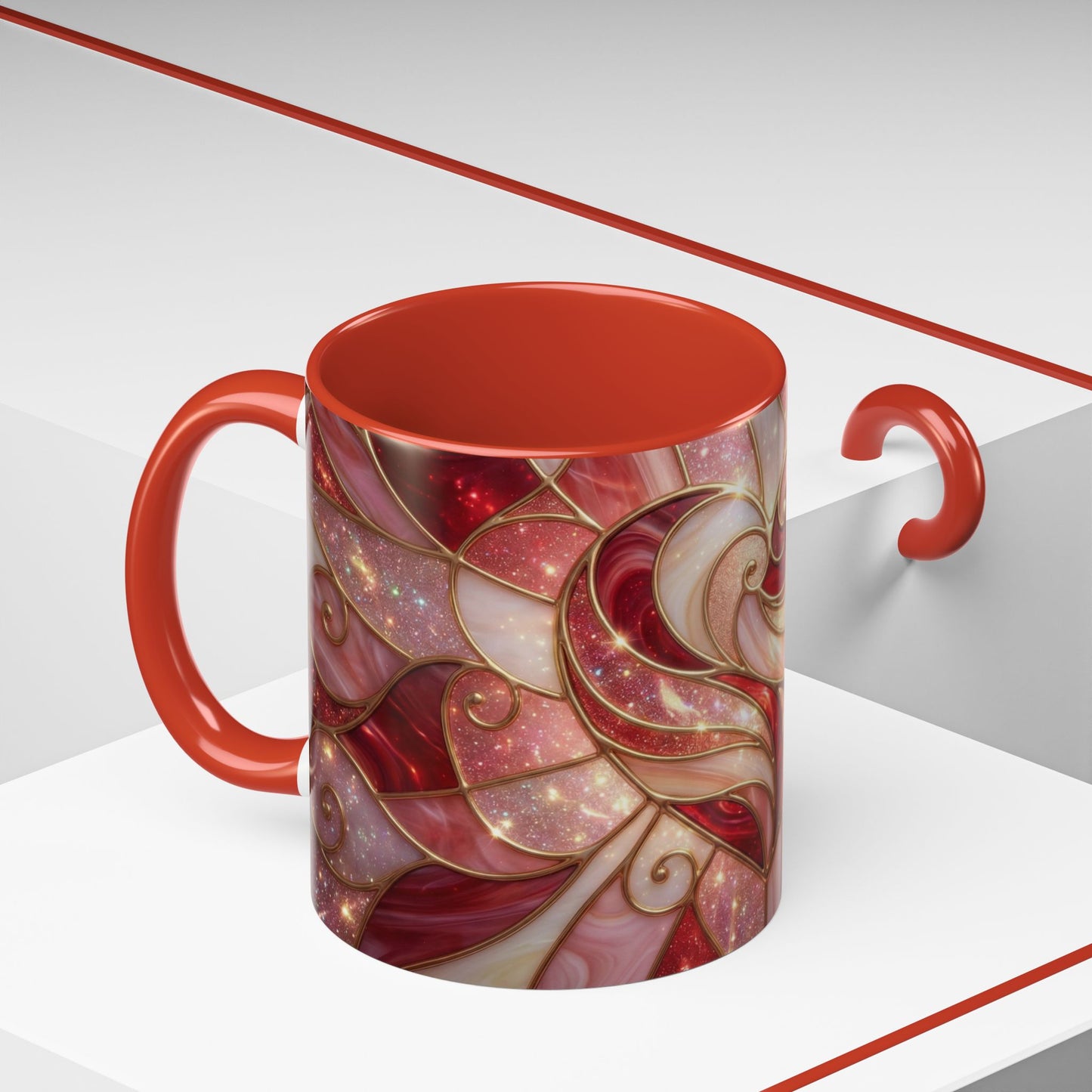 Stained Glass Heart Mug, Valentine Coffee Mug, Romantic Love Cup, Pink Red Ceramic Mug, Gift For Her, Anniversary Gift