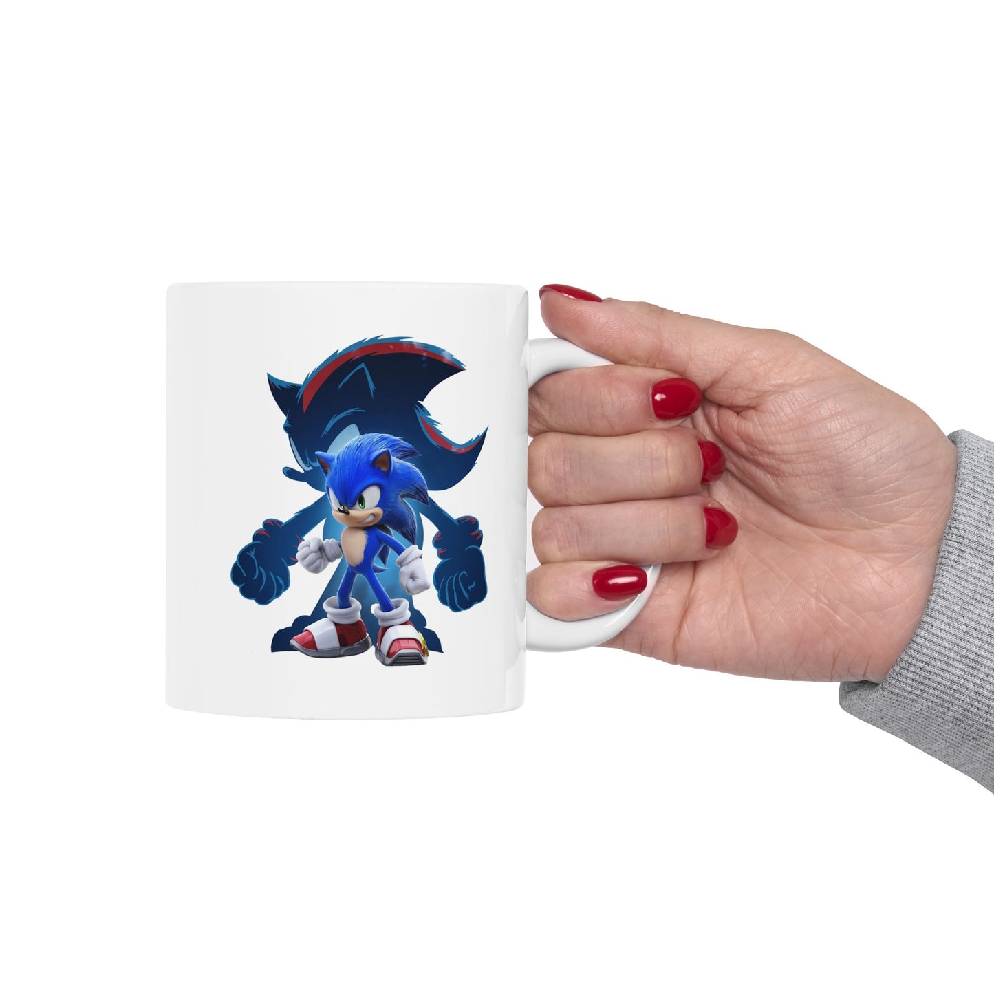 Blue Speed Hero Mug – Epic Gaming Hedgehog Coffee Cup with Dark Rival Silhouette – Video Game Inspired Gift for Fans & Collectors