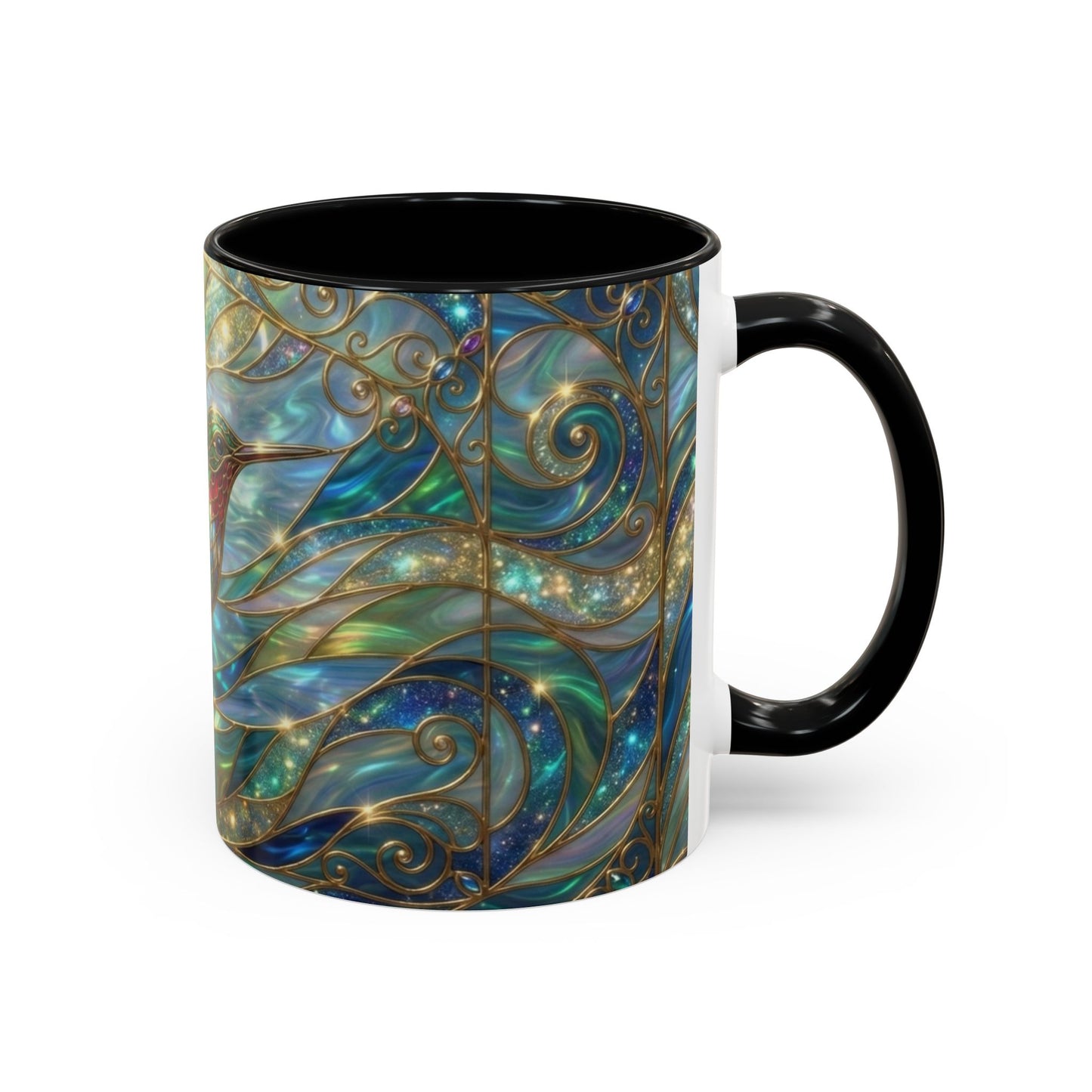 Hummingbird Stained Glass Mug, Colorful Art Coffee Mug, Bird Lover Gift, Nature Inspired Ceramic Mug, Tea Cup