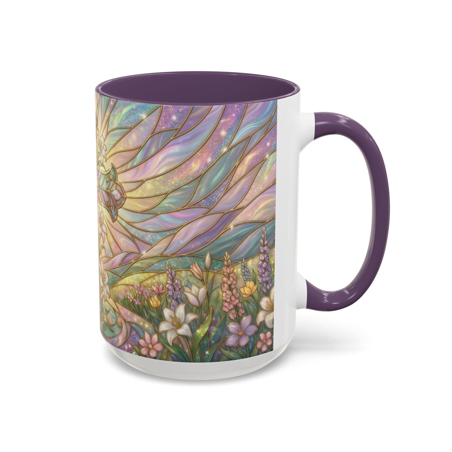 Stained Glass Cross Mug, Easter Lily Coffee Cup, Christian Religious Gift, Pastel Floral Faith Mug, Spring Believer Cup, Baptism Present