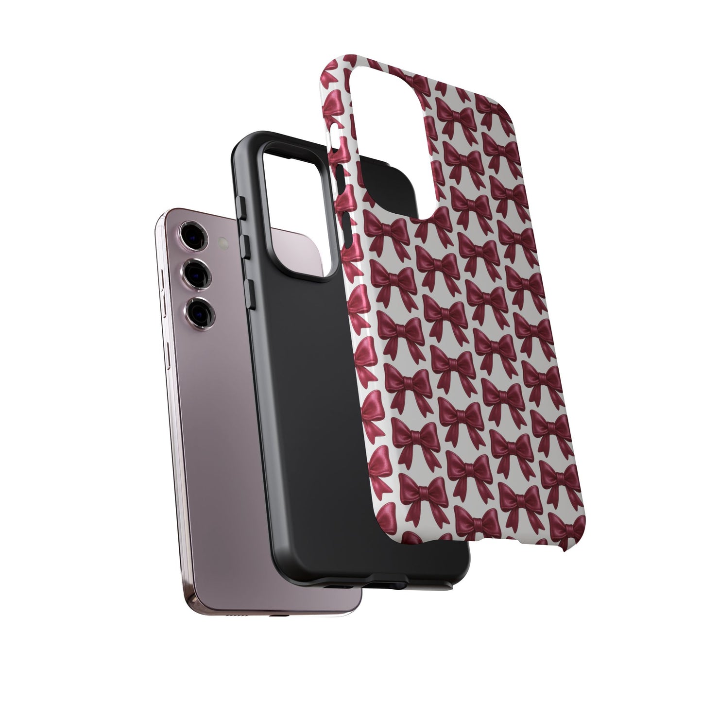 Coquette Samsung Case - Burgundy Bow Pattern Phone Cover, Girly Soft Aesthetic Gift, Cute Galaxy Case for Her