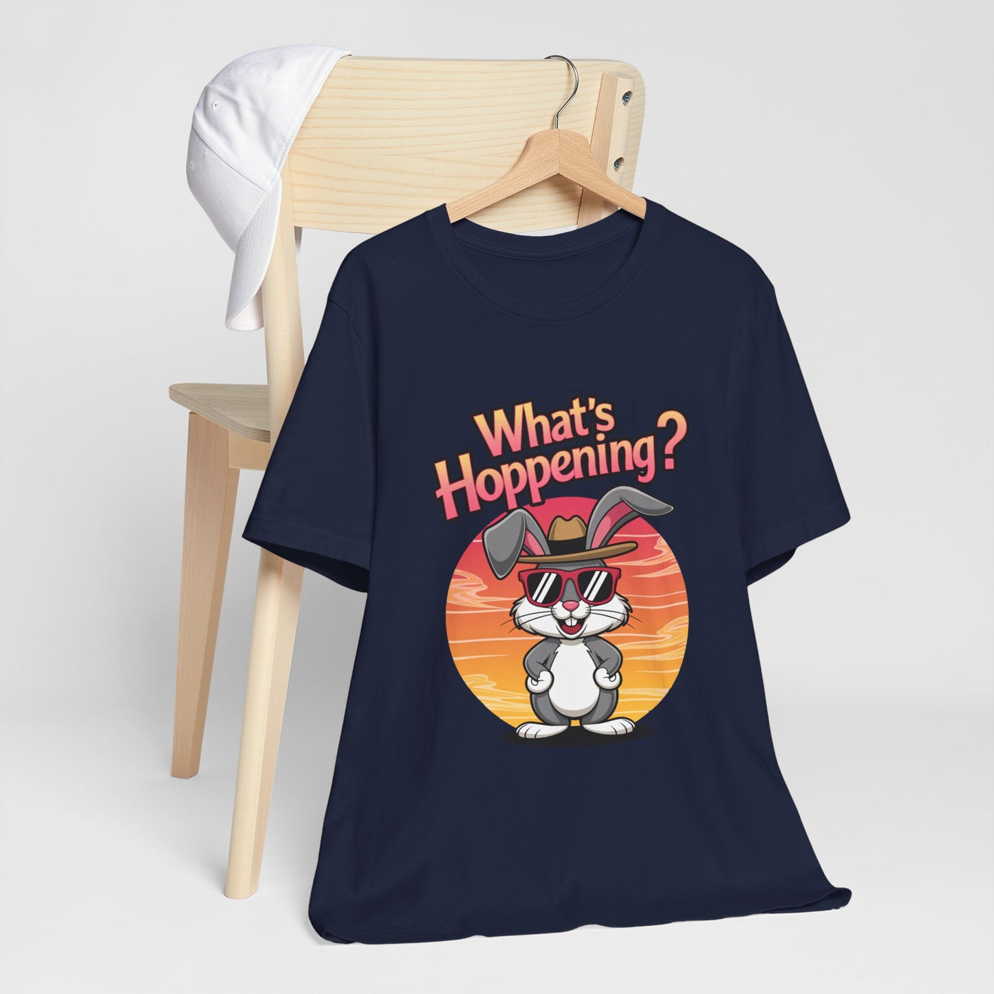 What’s Hoppening Funny Bunny Shirt – Cute Rabbit Pun T-Shirt – Sunset Graphic Tee for Animal Lovers, Easter, and Pun Enthusiasts
