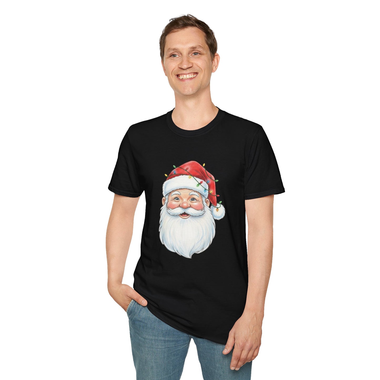 Santa Face Christmas Shirt, Vintage Santa T-Shirt, Santa With Christmas Lights Tee, Cute Christmas Graphic Tee, Holiday Santa Claus Shirt
