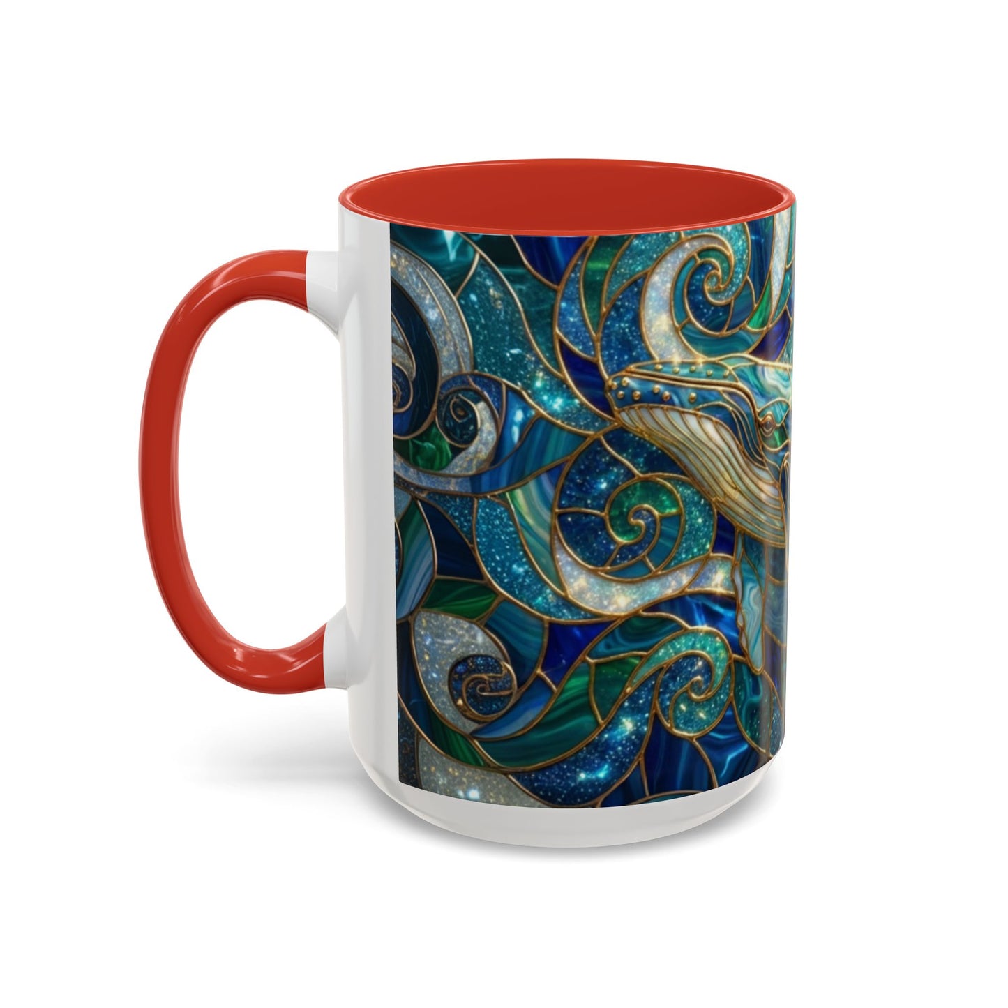 Stained Glass Whale Mug, Ocean Art Coffee Cup, Blue Sea Life Design, Nautical Gift For Ocean Lovers, Colorful Stained Glass Whale Cup
