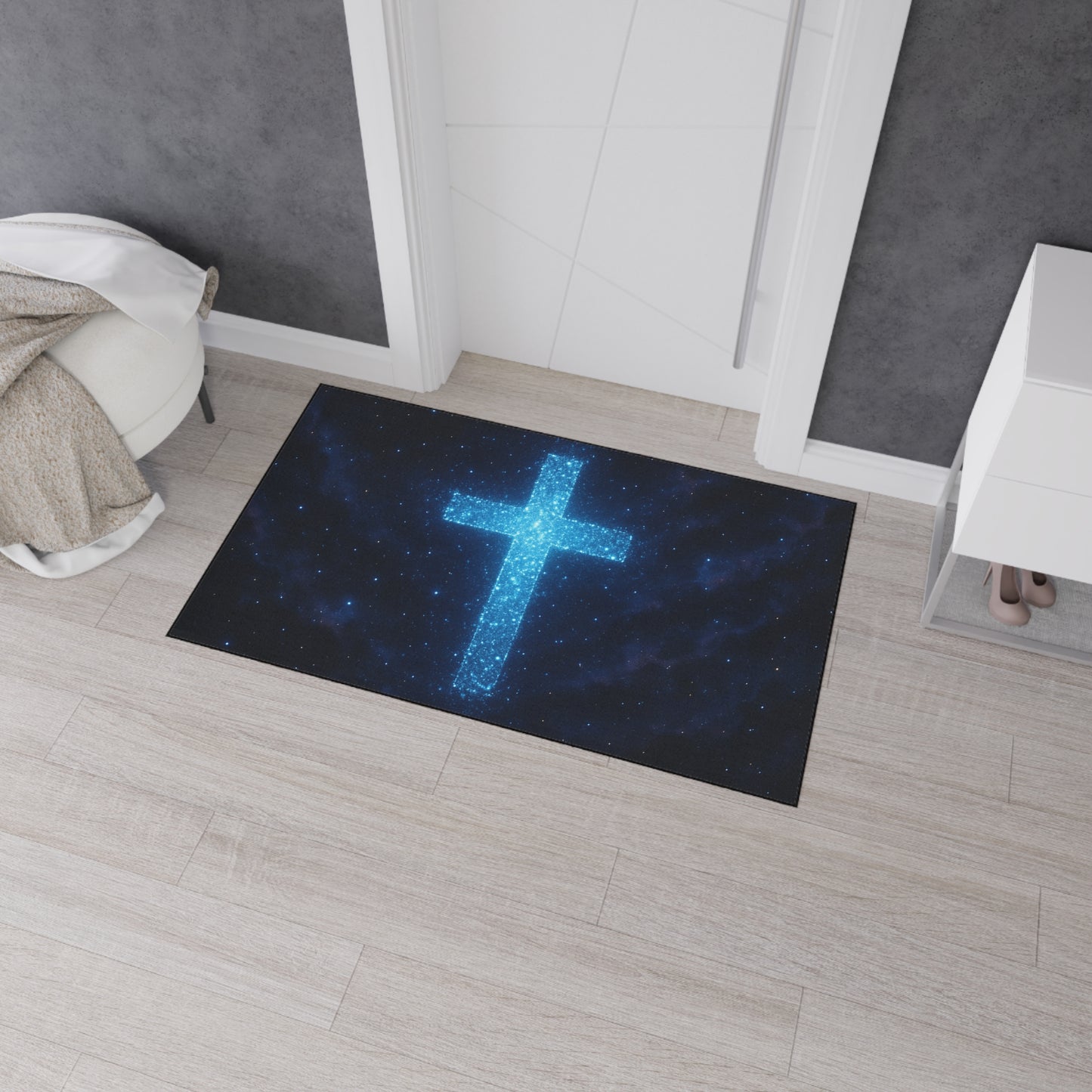 Floor Mat - Bioluminescent Cross Design Christian Decor Religious Welcome Mat Spiritual Door Mat Inspirational Rug