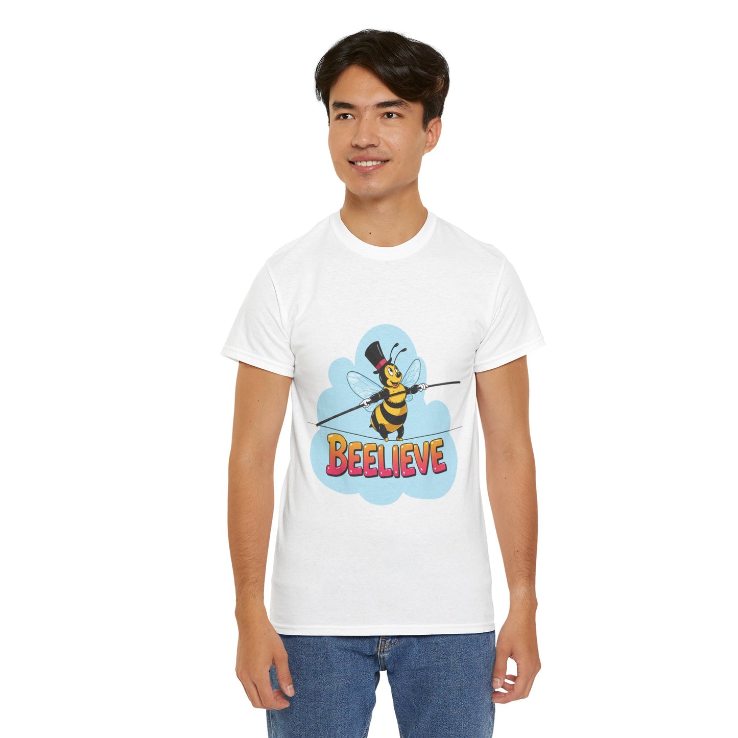 “Beelieve” Bee Pun T‑Shirt | Cute Bee Graphic Tee | Inspirational Pun Shirt | Funny Nature Lover Gift | Bee Belief Positive Vibes Tee
