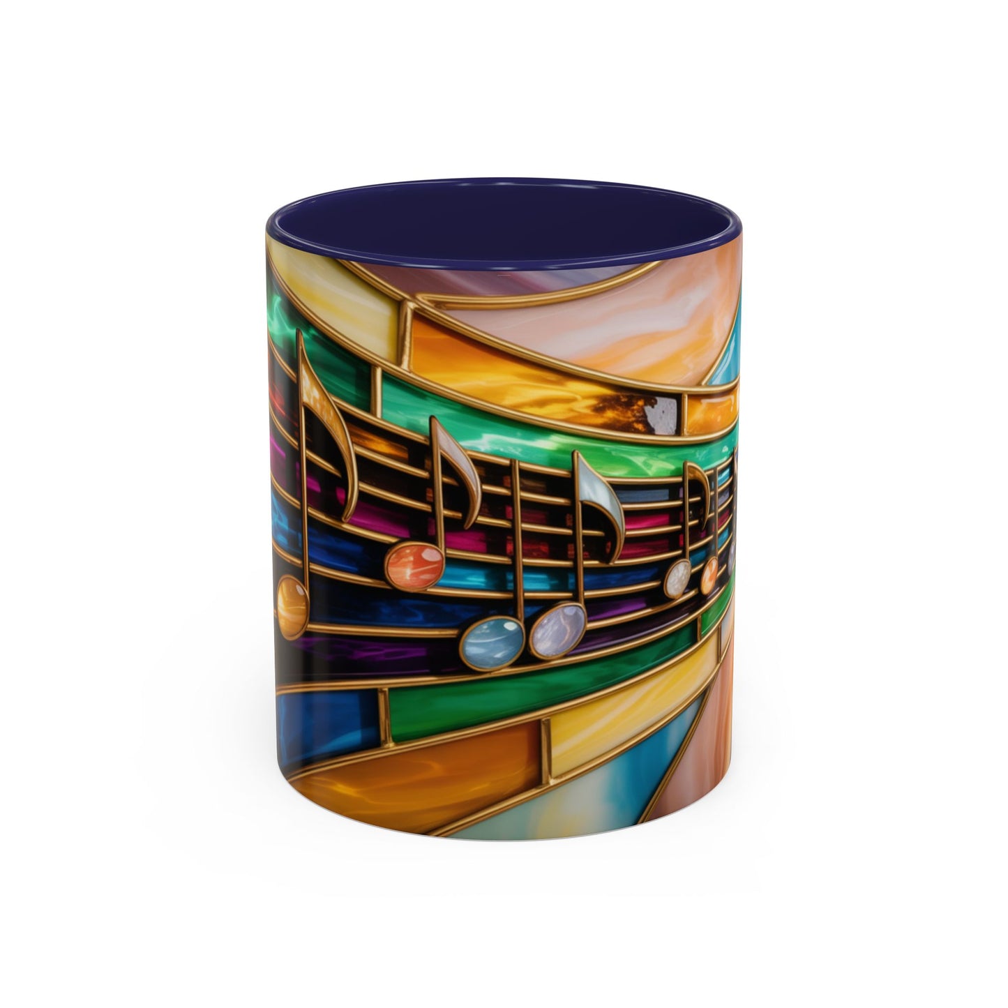 Stained glass music mug, musical notes coffee cup, colorful musician gift mug, music lover present, treble clef art mug, music teacher gift