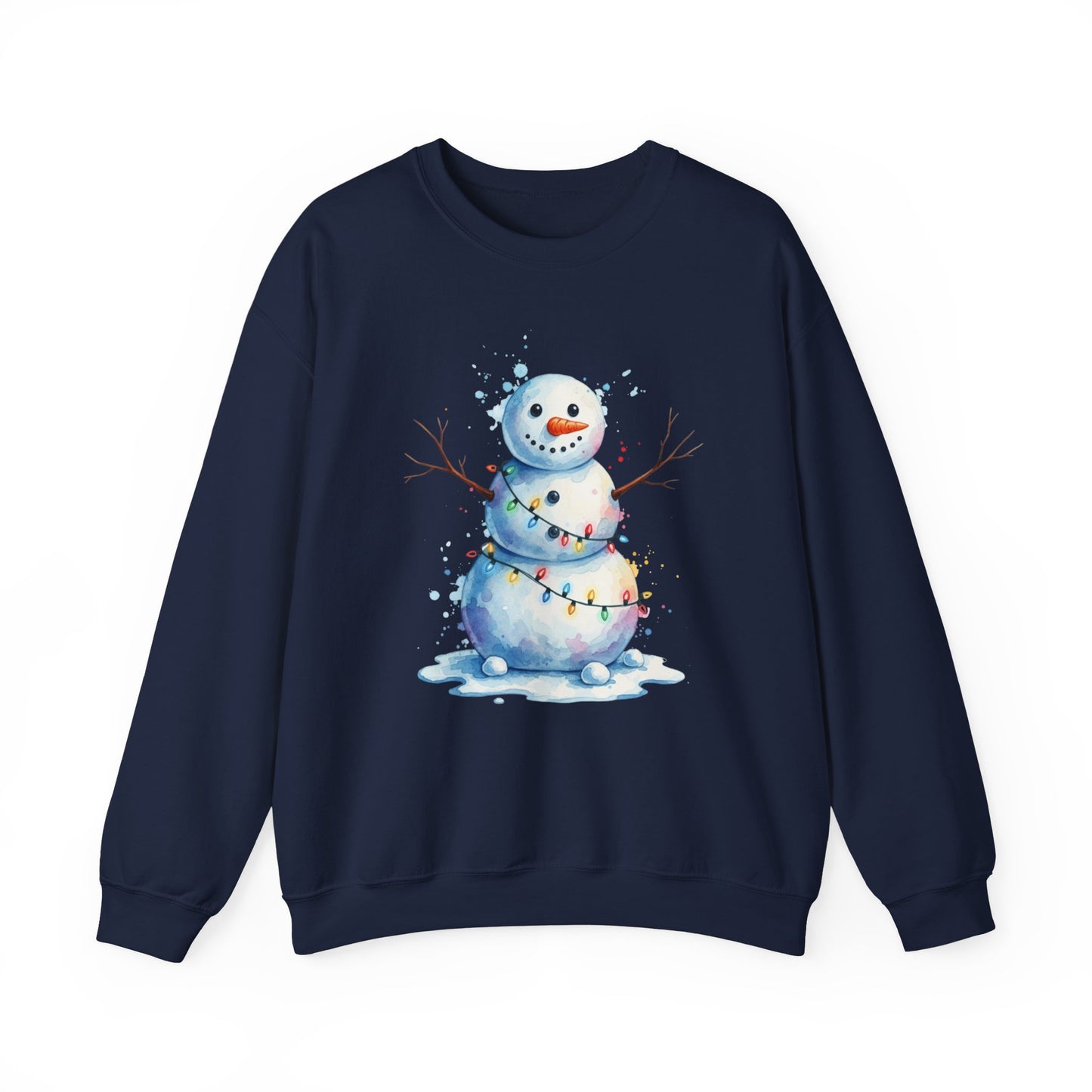 Watercolor Snowman Christmas Sweatshirt, Cute Snowman Crewneck for Winter, Holiday Lights Snowman Sweater, Cozy Unisex Christmas Gift