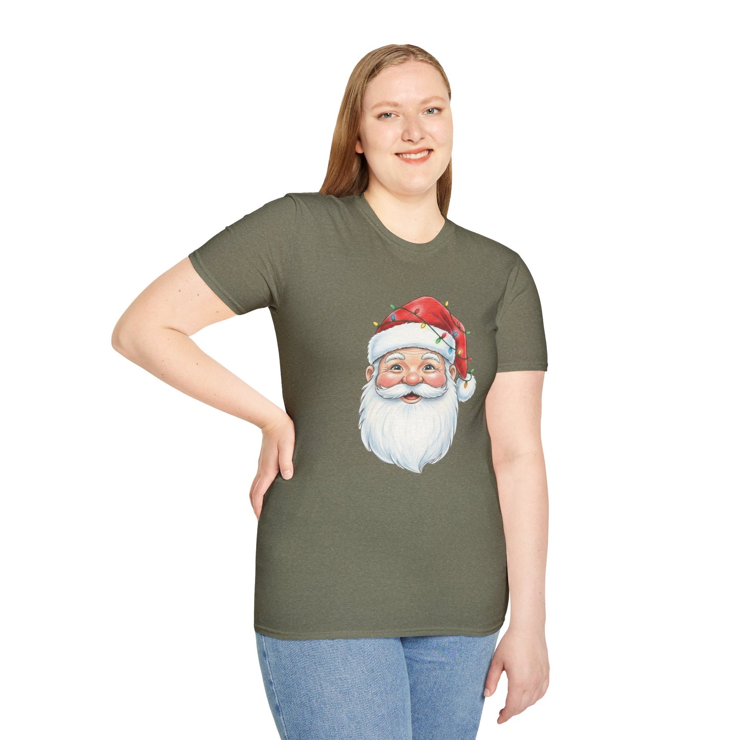 Santa Face Christmas Shirt, Vintage Santa T-Shirt, Santa With Christmas Lights Tee, Cute Christmas Graphic Tee, Holiday Santa Claus Shirt