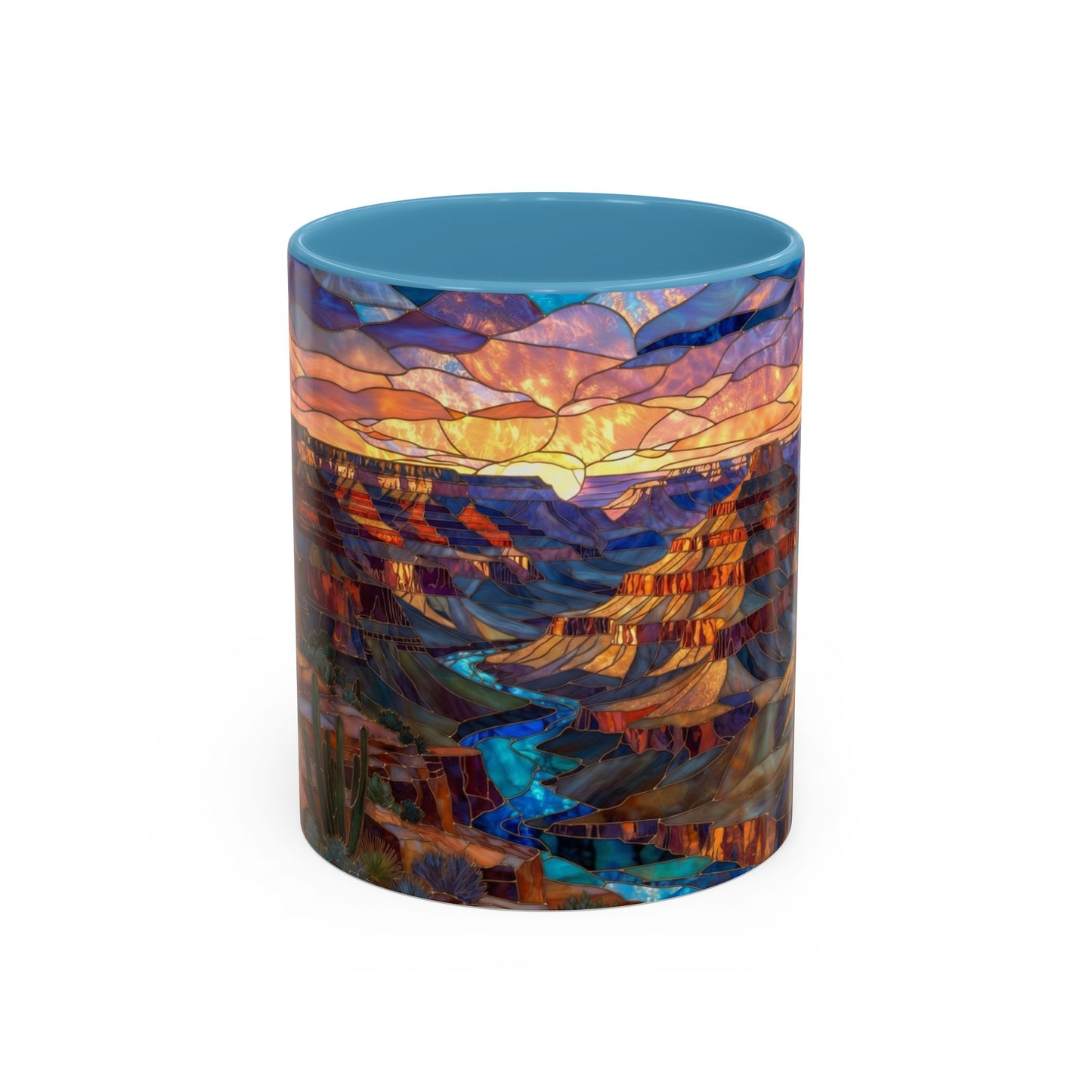 Stained Glass Grand Canyon Mug, Southwest Landscape Coffee Cup, Sunset Canyon Art Mug, Nature Gift For Hikers, Colorful Scenic Grand Canyon Illustration