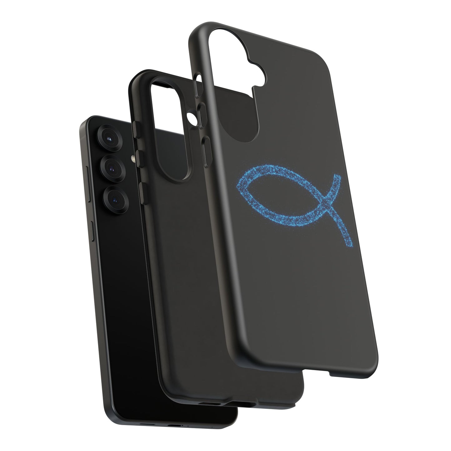 Blue Glitter Fish Symbol Samsung Phone Case - Durable & Stylish for Faith Enthusiasts
