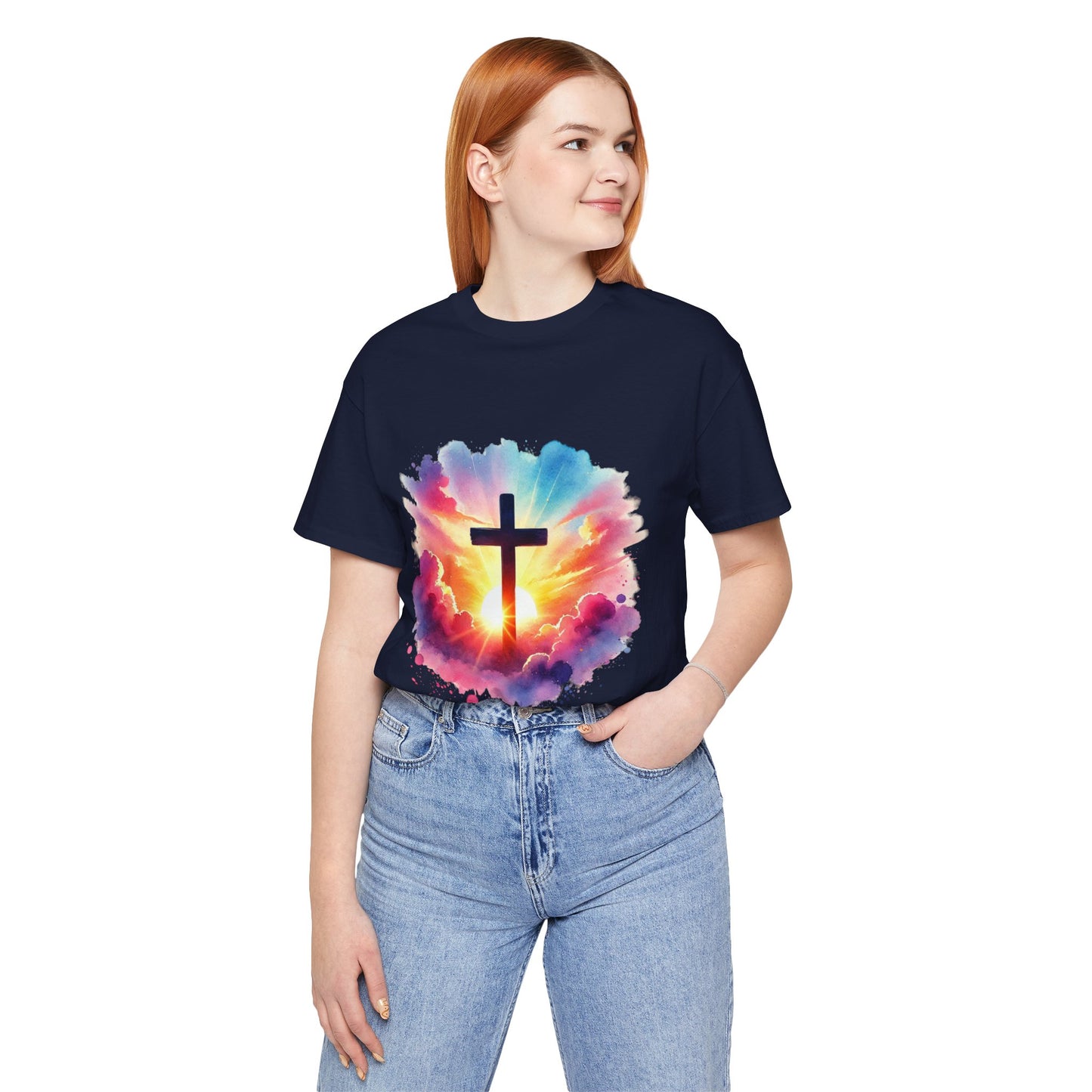 Faith Cross Sunburst Christian Tee | Inspirational Christian T-Shirt | Colorful Sunrise Cross Shirt | Faith Gifts for Women Men