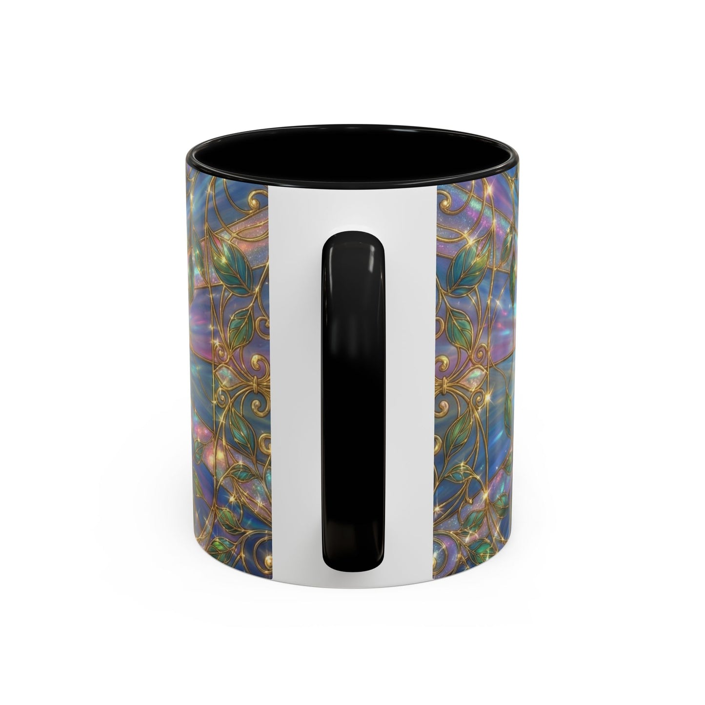 Stained Glass Rose Mug, Floral Art Coffee Cup, Elegant Rose Flower Mug, Blue Gold Glass Style Design, Romantic Gift For Her Decor