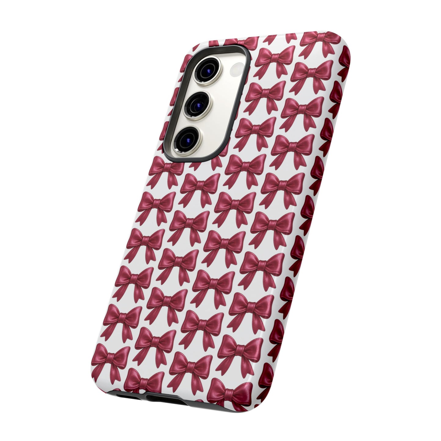 Coquette Samsung Case - Burgundy Bow Pattern Phone Cover, Girly Soft Aesthetic Gift, Cute Galaxy Case for Her