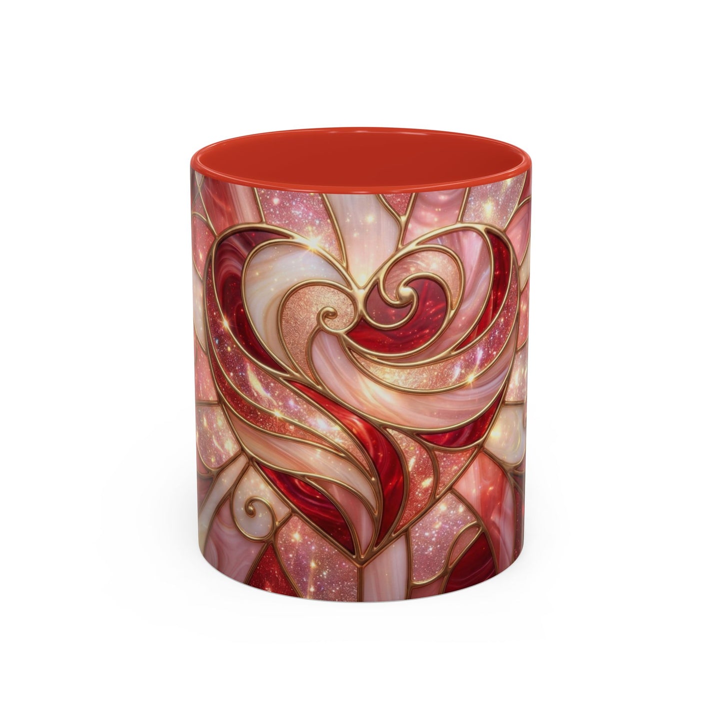 Stained Glass Heart Mug, Valentine Coffee Mug, Romantic Love Cup, Pink Red Ceramic Mug, Gift For Her, Anniversary Gift