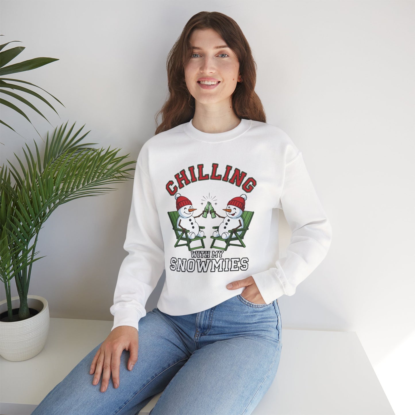 Chilling With My Snowmies Sweatshirt - Funny Christmas Snowman Sweater, Holiday Party Shirt, Cute Winter Gift, Matching Friends Xmas Top