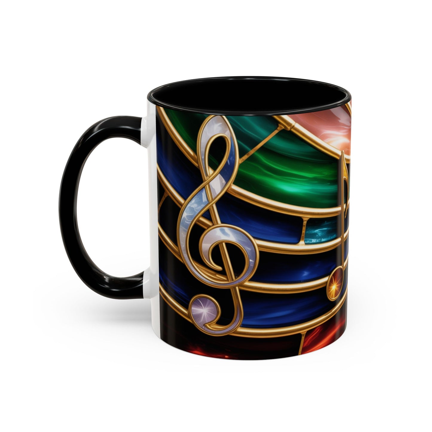 Stained Glass Music Mug, Musical Notes Coffee Cup, Colorful Treble Clef Mug, Musician Gift Idea, Music Lover Cup, Art Mug for Singers