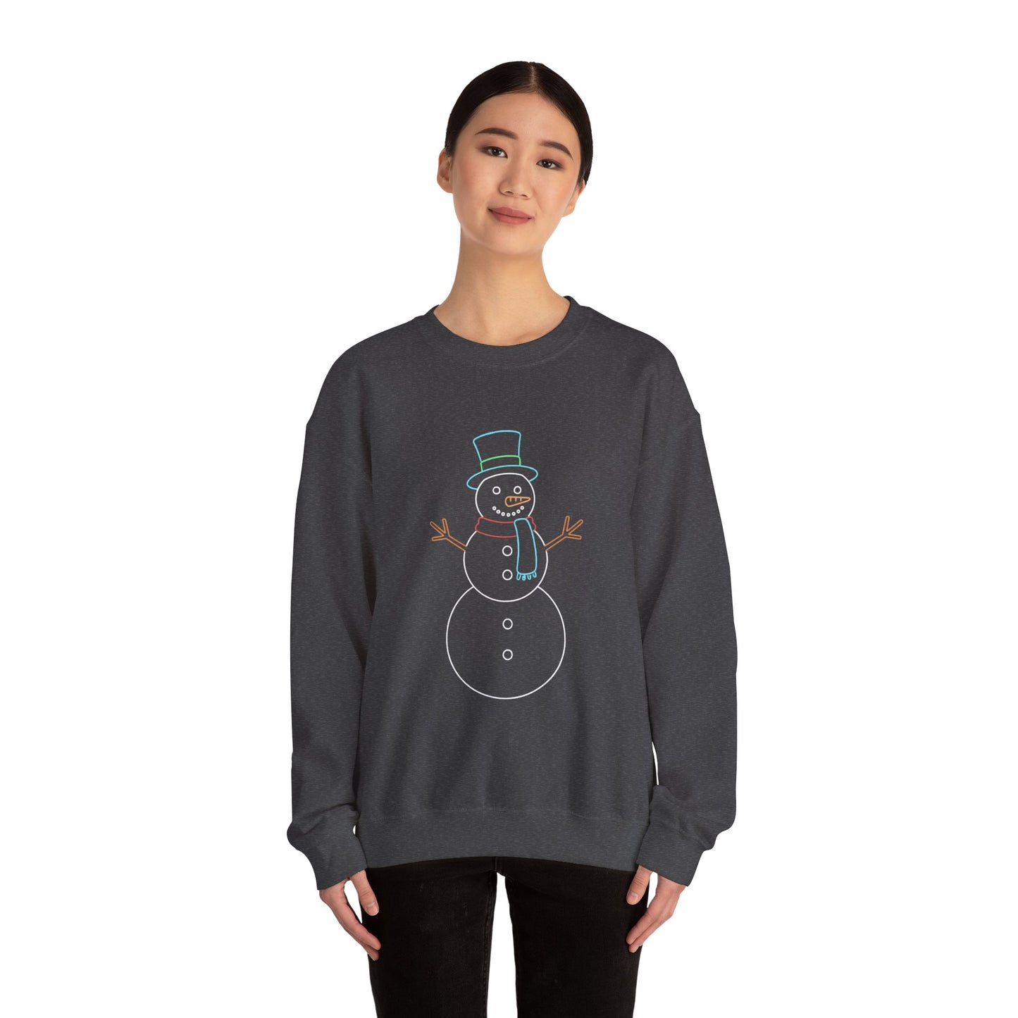 Snowman Sweatshirt, Black Snowman Crewneck, Holiday Winter Sweatshirt Unisex, Cute Snowman Gift for Her Him, Cozy Winter Fashion