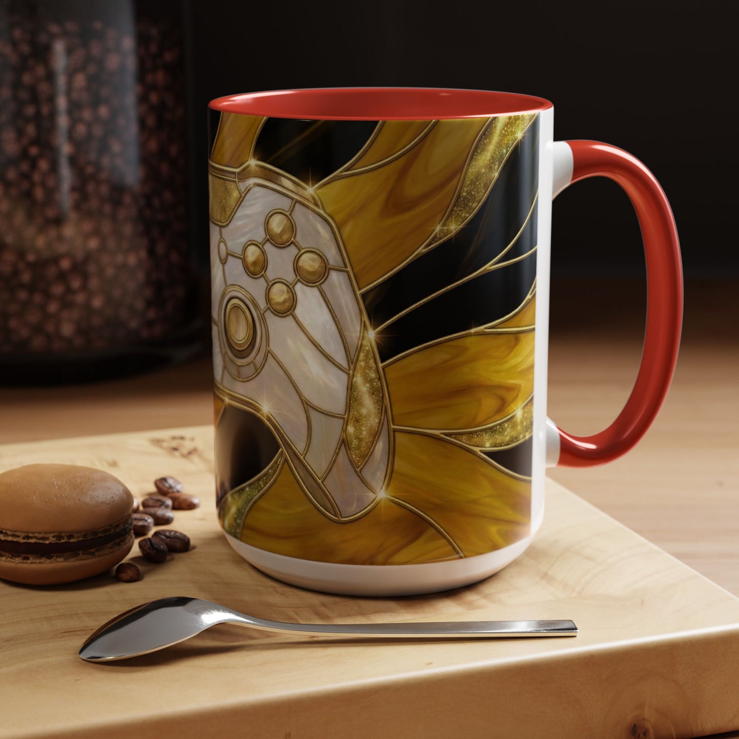 Stained Glass Gamer Mug, Gold Controller Coffee Cup, Video Game Gifts for Him, Gamer Boyfriend Gift, Teen Boy Gaming Mug, Desk Decor