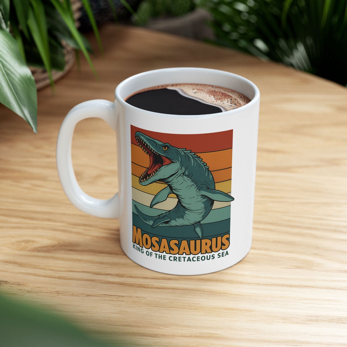 Retro Mosasaurus Mug - Ocean Beast Ceramic Coffee Cup 11oz/15oz | Jurassic Sea Monster Gift for Dinosaur Lovers Marine Mug