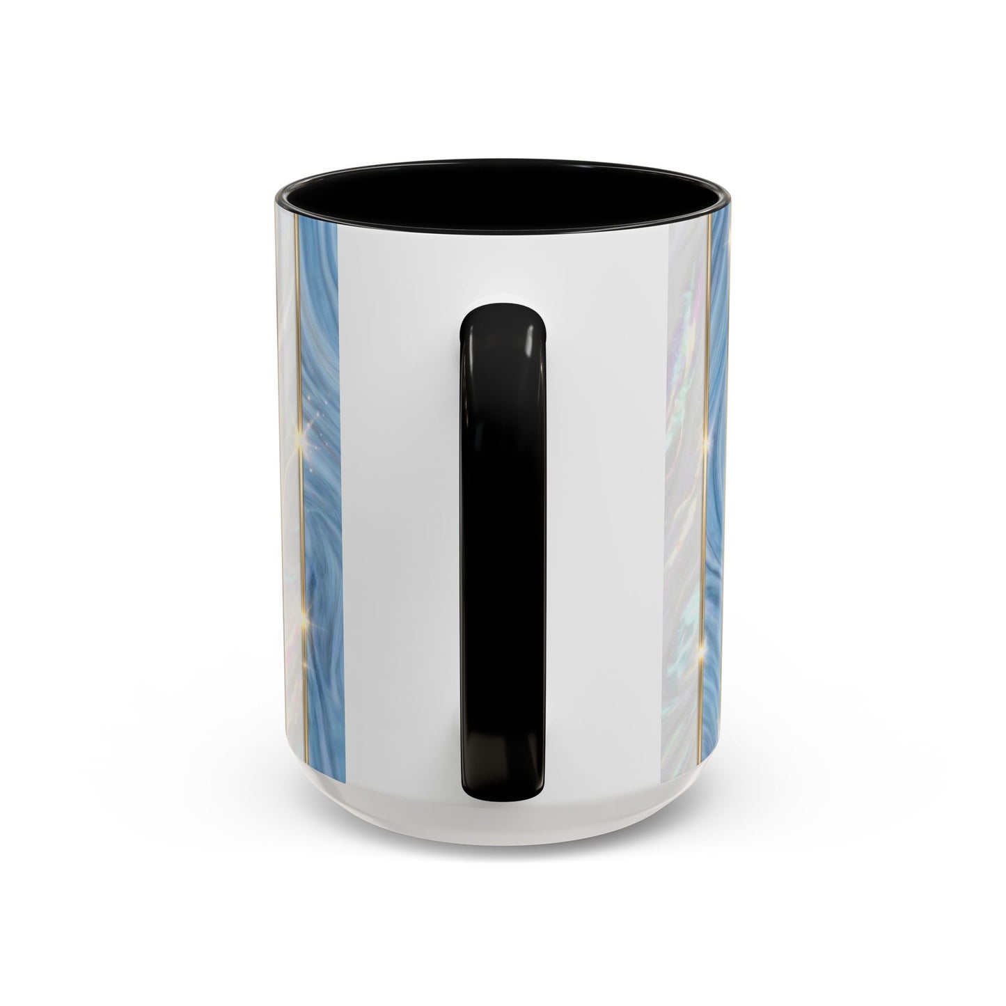 Faux Stained Glass Mug, Blue Pearlescent Coffee Cup, Art Deco Stained Glass Decor, Elegant Gold Stripe Teacup, Unique Art Gift For Her