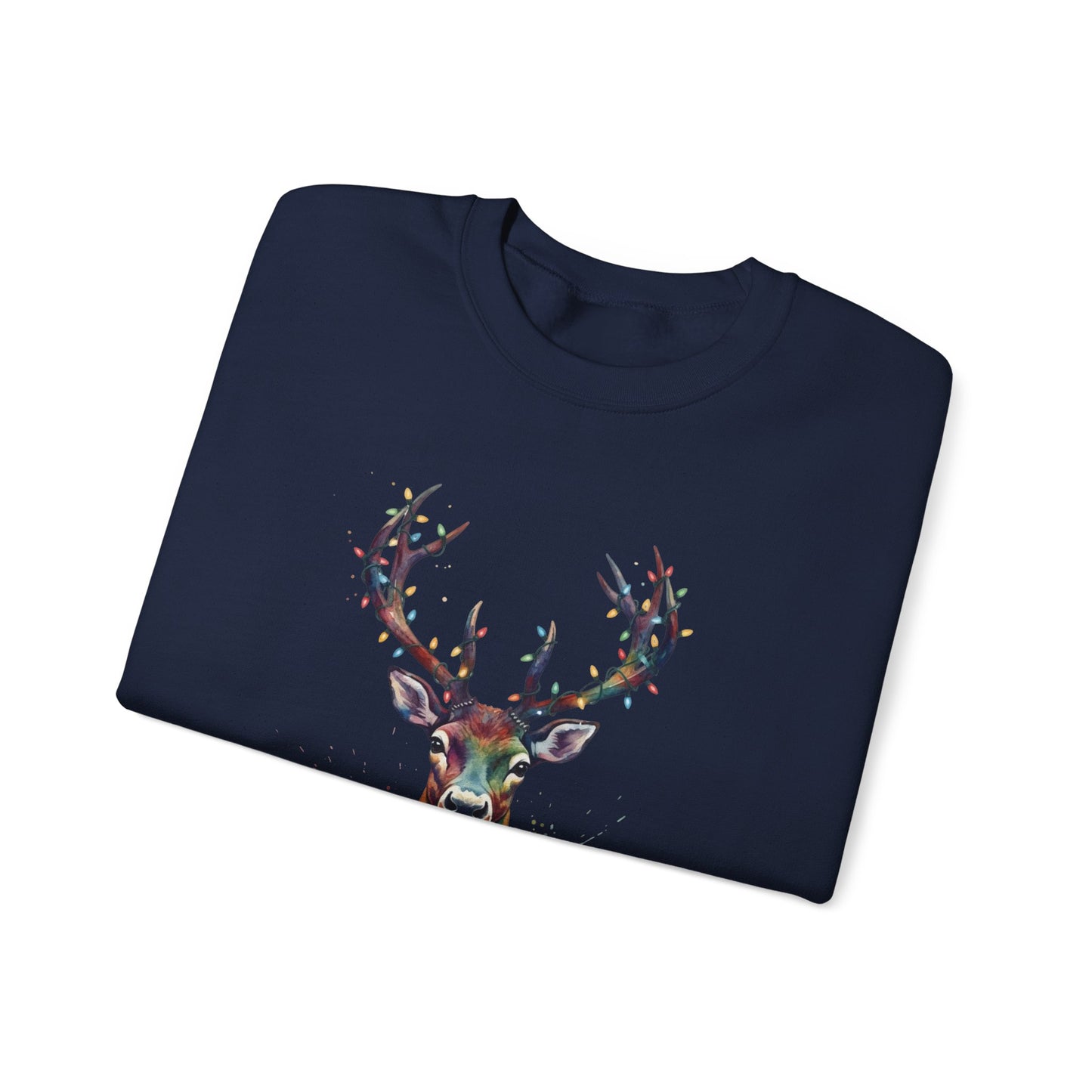 Colorful Reindeer Christmas Sweatshirt, Holiday Deer Lights Sweater, Watercolor Winter Crewneck, Festive Cozy Gift For Him Or Her