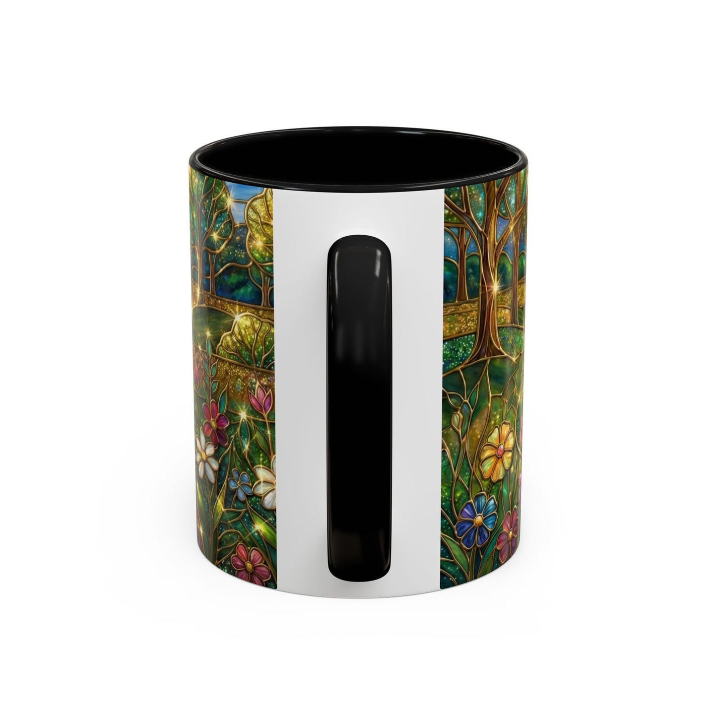 Stained Glass Mug, River Landscape Coffee Cup, Nature Lover Gift, Floral Tea Mug, Gardener Present, Art Teacher Gift, Colorful Scenery Cup