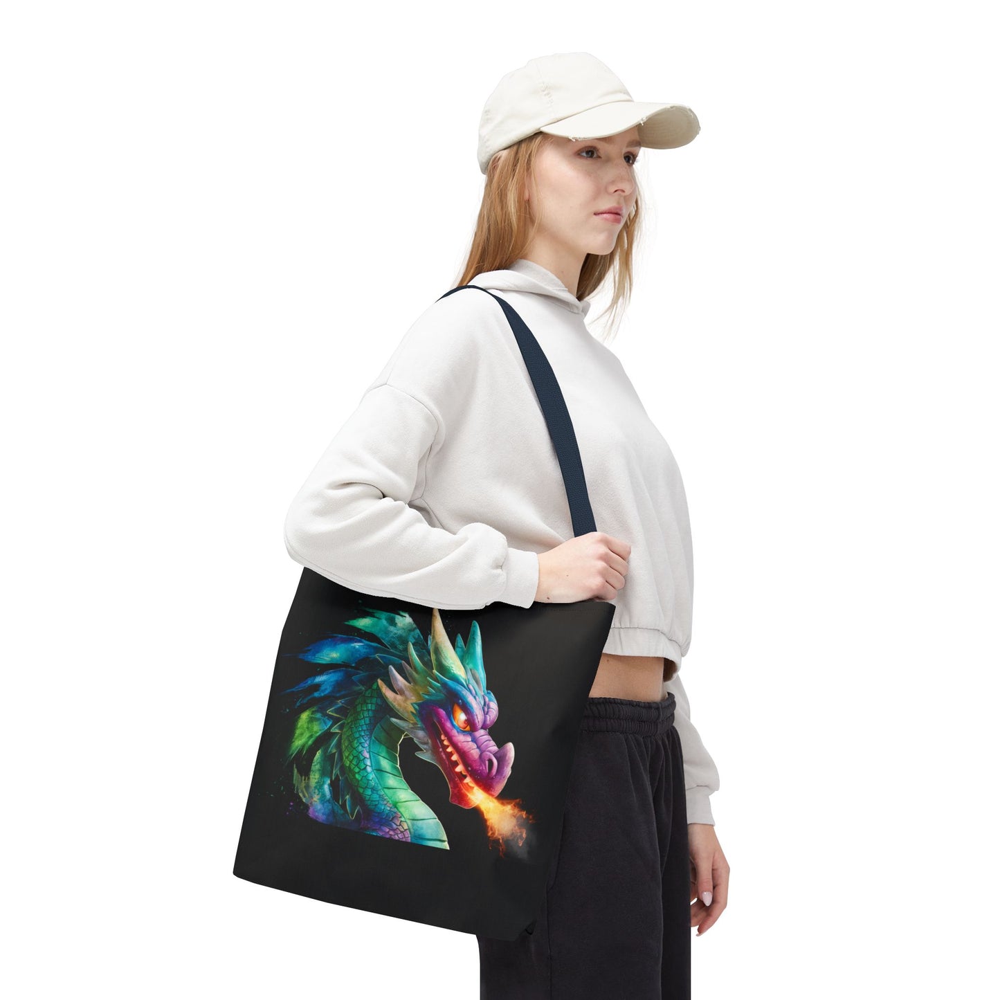 Double-Sided Fierce Dragon Canvas Tote - Colorful Fire-Breathing Fantasy, Eco Reusable Bag, Gift for Dragon Lover