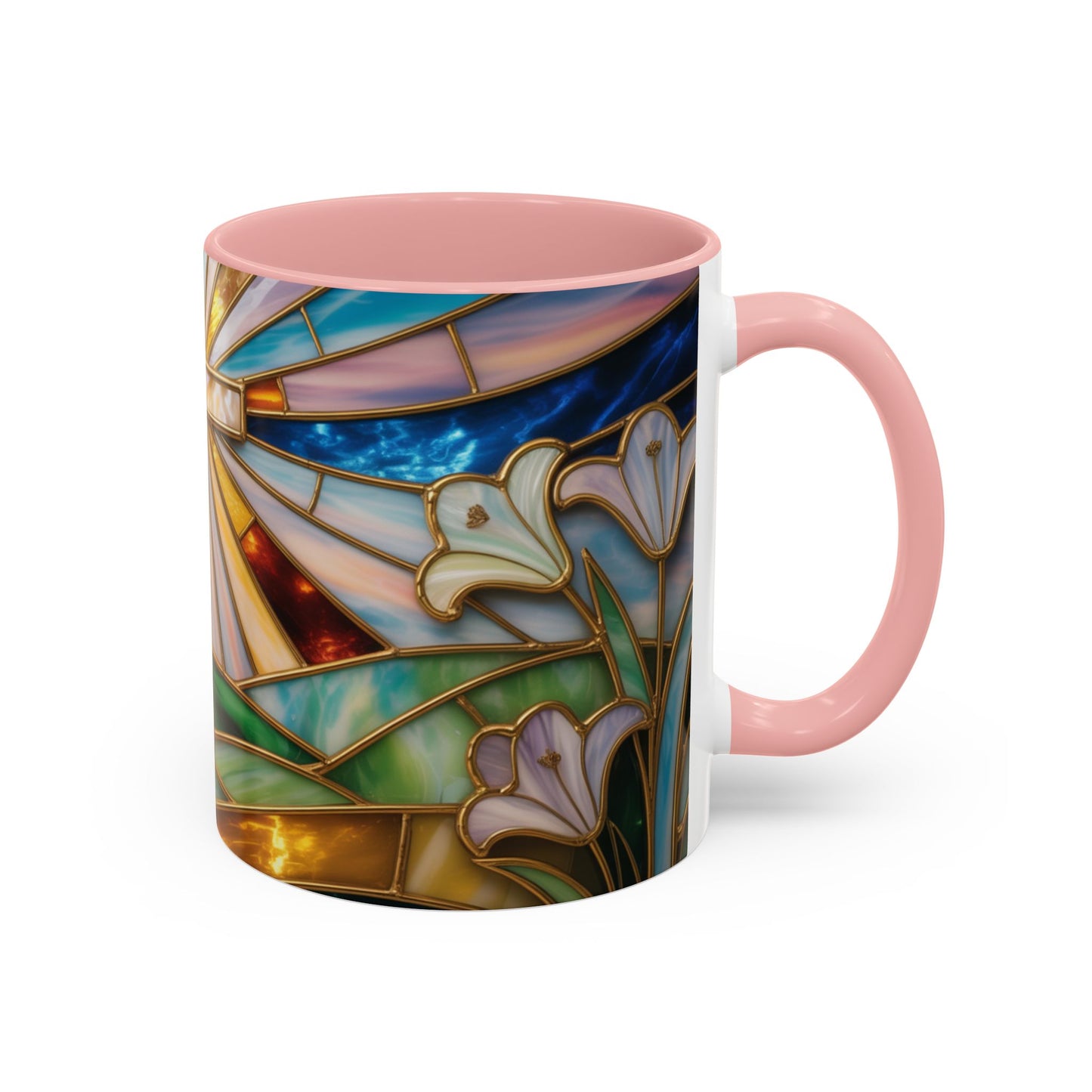 Stained Glass Cross Mug, Christian Coffee Cup, Faith Gift Mug, Religious Art Mug, Floral Church Mug, Inspirational Faith Cup, Easter Gift