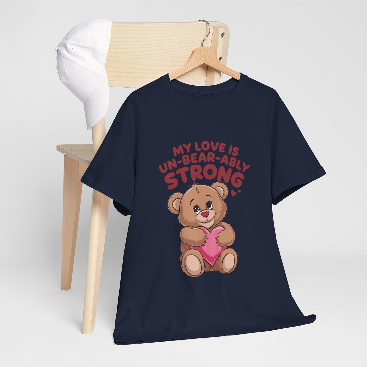 Un-Bear-ably Strong Valentine Shirt, Teddy Bear Heart Tee, Cute Love Graphic T-Shirt, Valentines Gift, Romantic Couple Top, Gift For Her