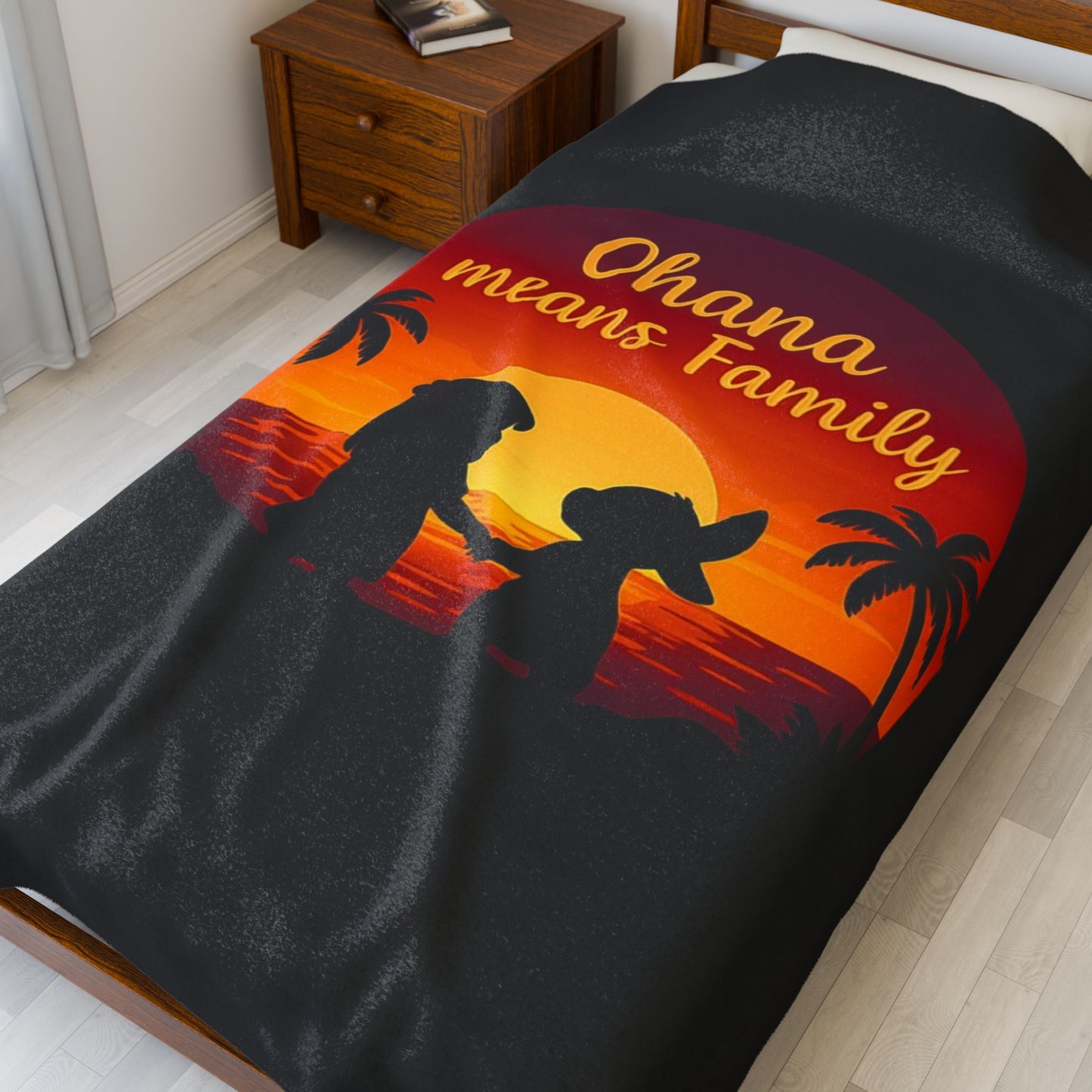 Ohana Means Family Blanket – Hawaiian Sunset Throw, Tropical Bedding, Stitch-Inspired Gift