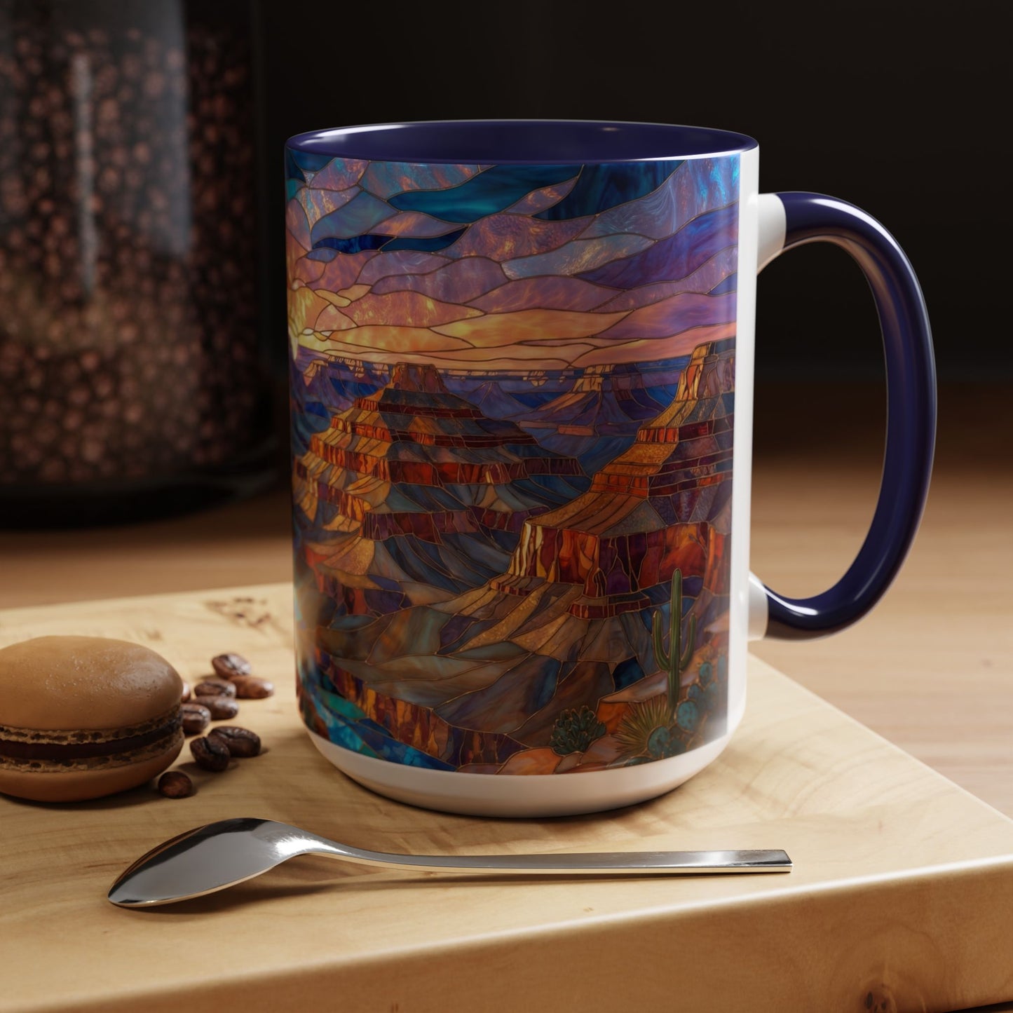 Stained Glass Grand Canyon Mug, Southwest Landscape Coffee Cup, Sunset Canyon Art Mug, Nature Gift For Hikers, Colorful Scenic Grand Canyon Illustration