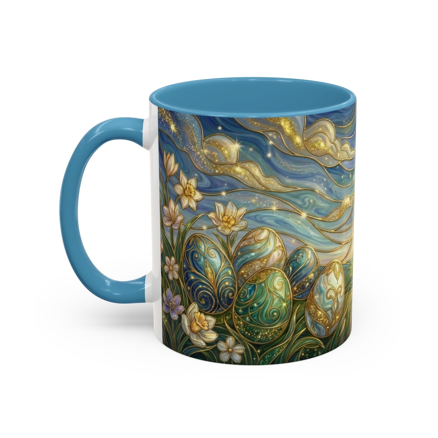 Stained Glass Easter Egg Mug, Magical Spring Floral Coffee Cup, Art Nouveau Fantasy Teacup, Elegant Celestial Starry Sky Mug Gift Idea