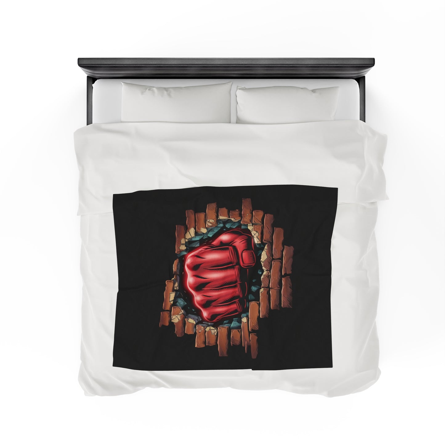 Plush Blanket - Red Fist Smashing Through Brick Wall Design