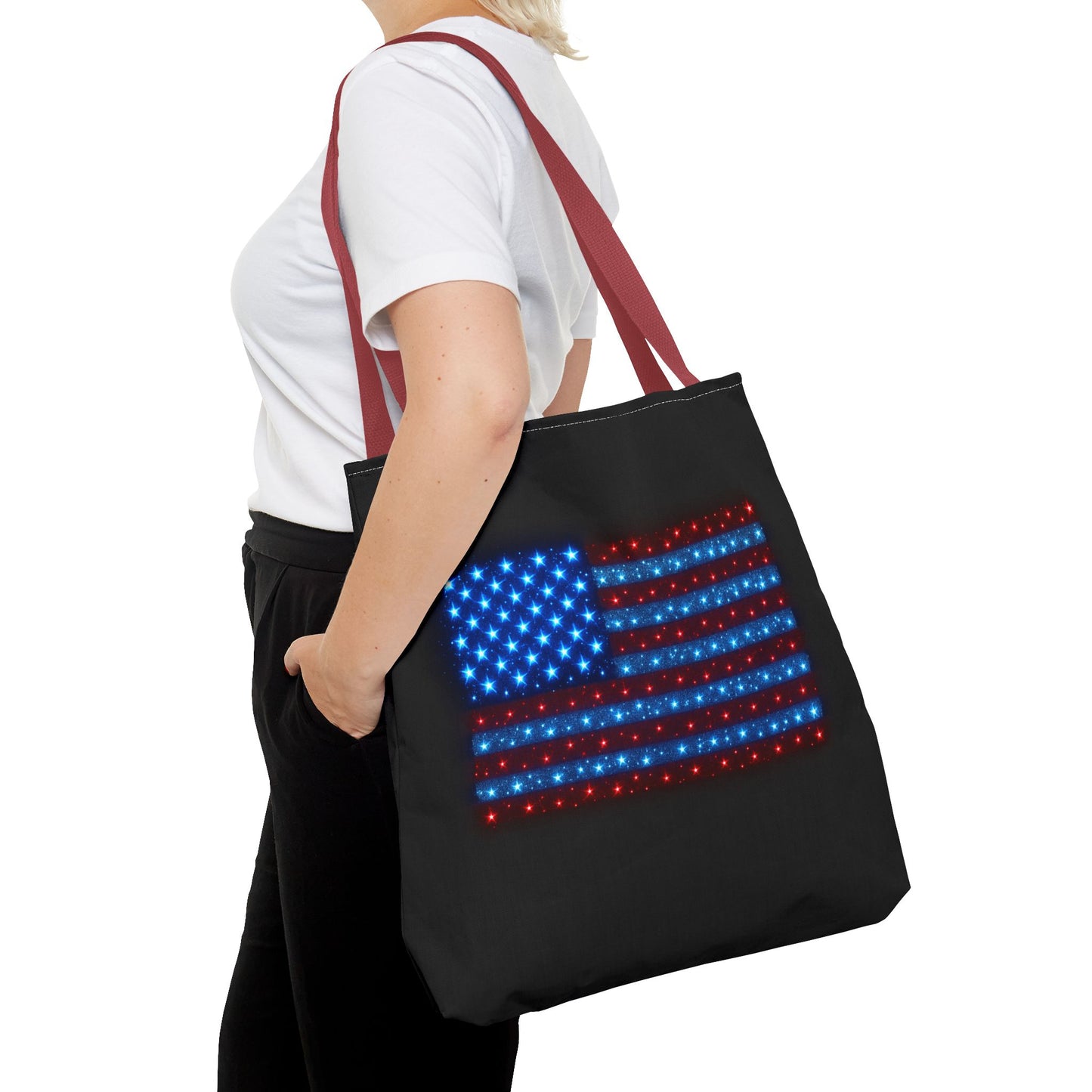 Patriotic LED American Flag Tote Bag | Red White and Blue Stars Bag | 4th of July Gift | USA Pride Reusable Tote | Independence Day Accessory