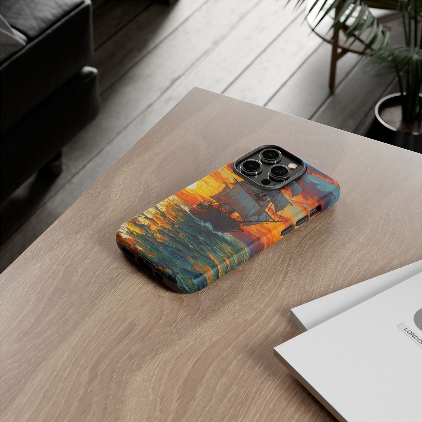 iPhone Case - Ship Sailing at Sunset Design