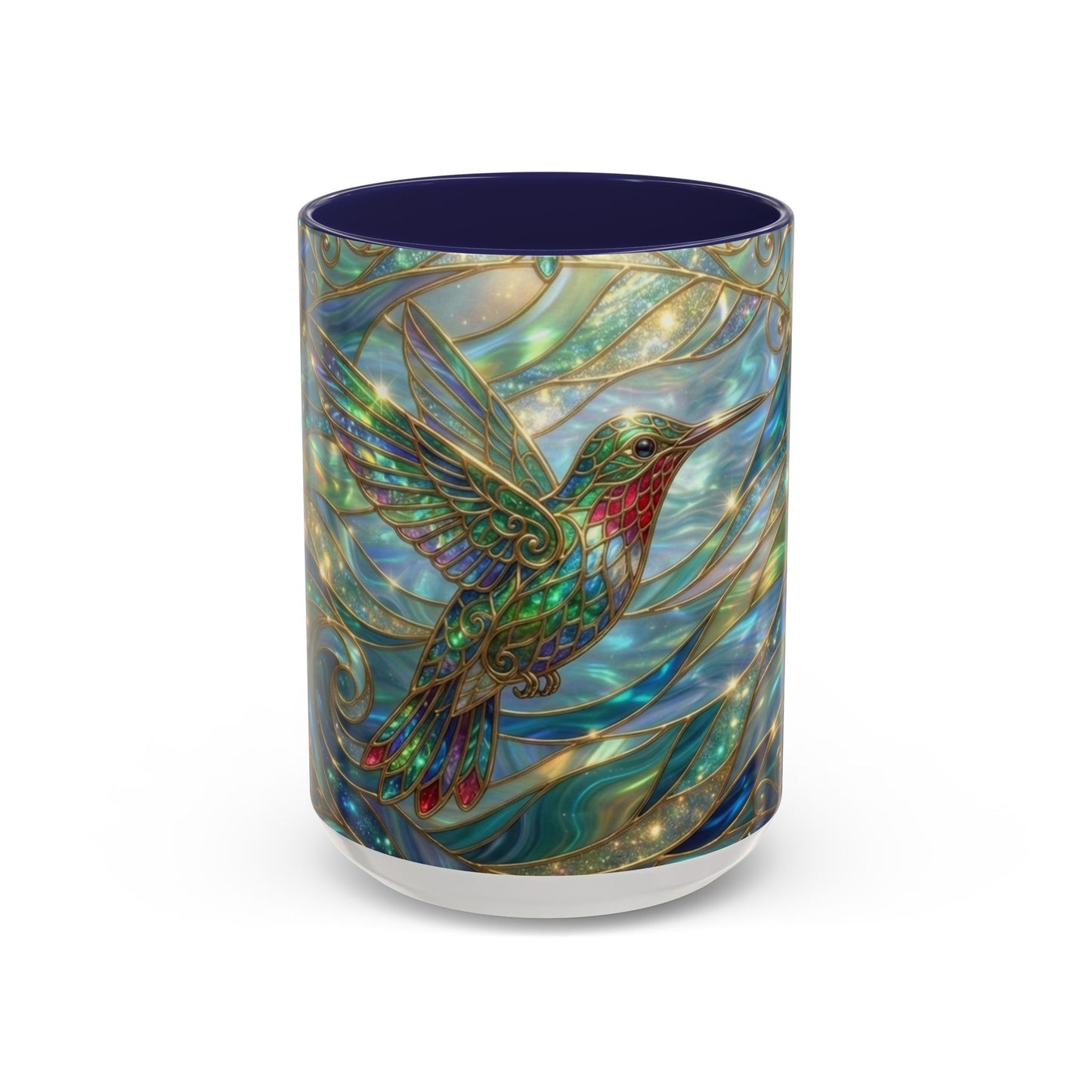 Hummingbird Stained Glass Mug, Colorful Art Coffee Mug, Bird Lover Gift, Nature Inspired Ceramic Mug, Tea Cup