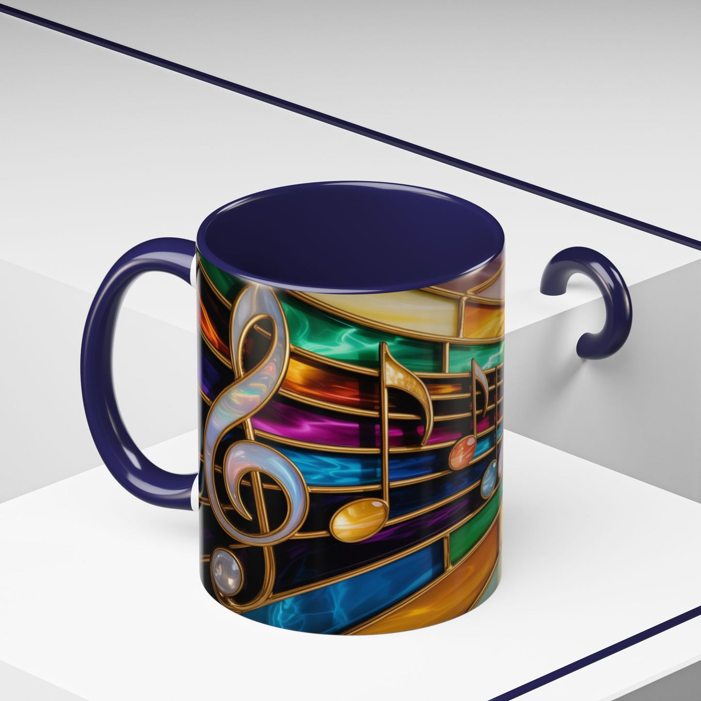 Stained glass music mug, musical notes coffee cup, colorful musician gift mug, music lover present, treble clef art mug, music teacher gift