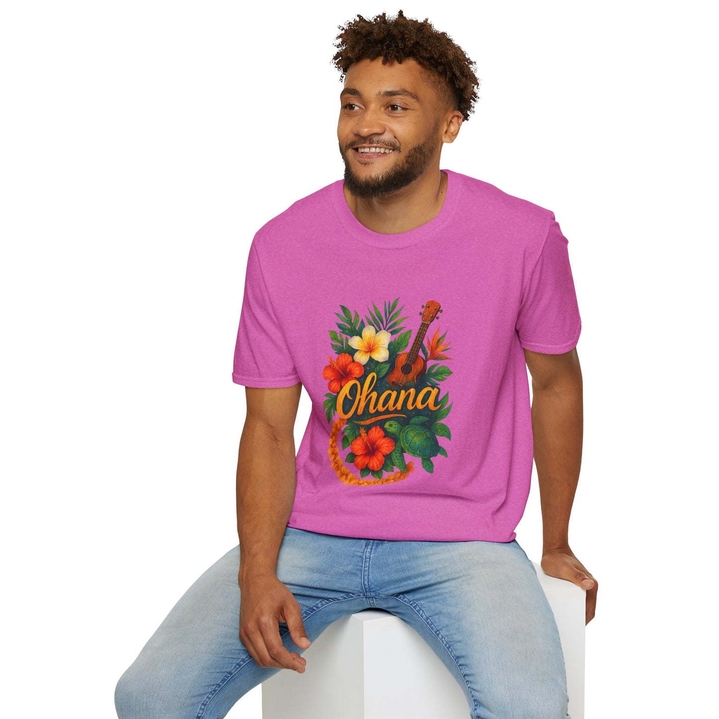 Ohana Hawaiian Shirt | Tropical Family T-Shirt | Luau Vacation Tee | Aloha Summer Shirt | Ukulele Turtle Floral Beach Gift