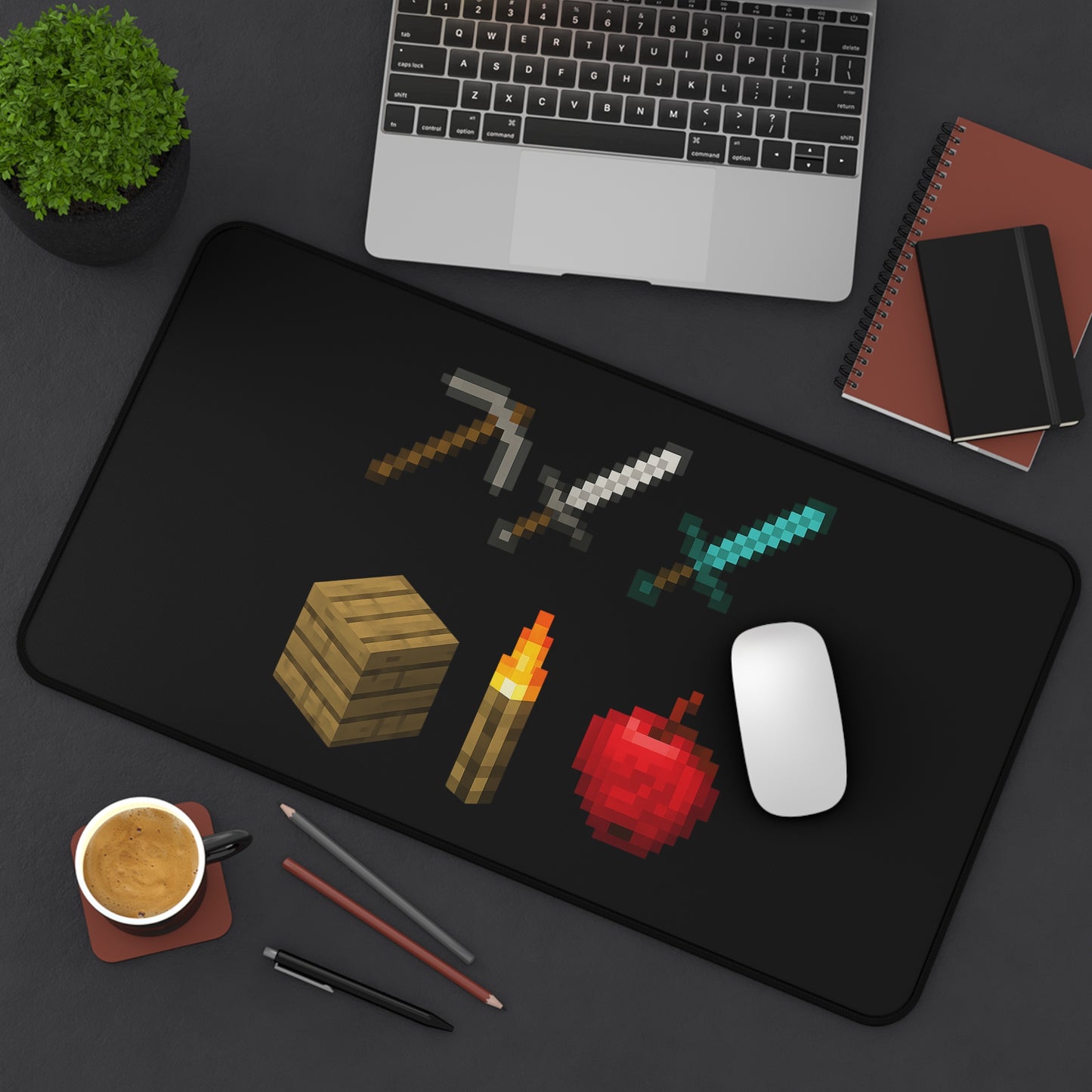 Minecraft Inspired Desk Mat Pixel Art Gaming Desk Accessory Video Game Mouse Pad Geeky Decor